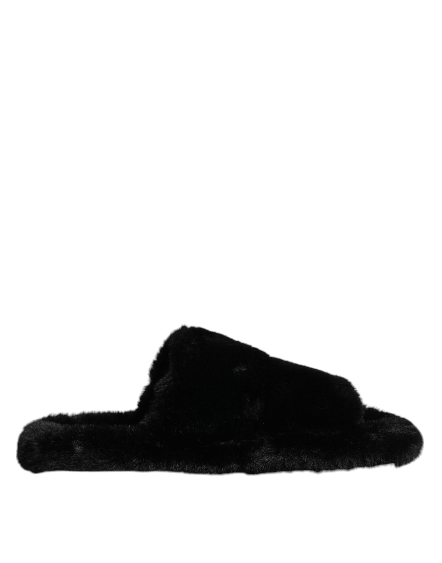 Dolce & Gabbana Black Polyester Velvet Slides Slipper Shoes Curated Luxury Accessories by Orvyn