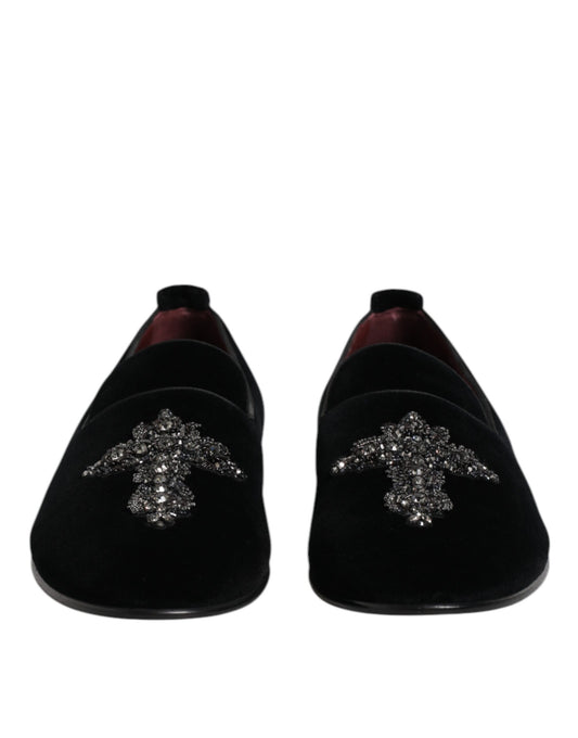 Dolce & Gabbana Black Velvet Embellished Loafer Slip On Shoes Curated Luxury Accessories by Orvyn