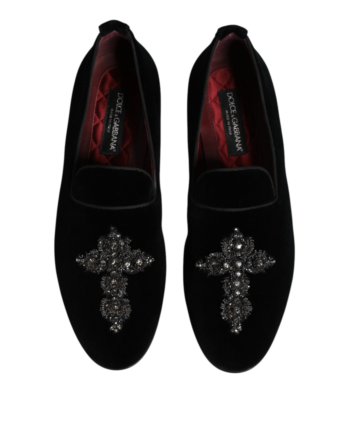 Dolce & Gabbana Black Velvet Embellished Loafer Slip On Shoes Curated Luxury Accessories by Orvyn