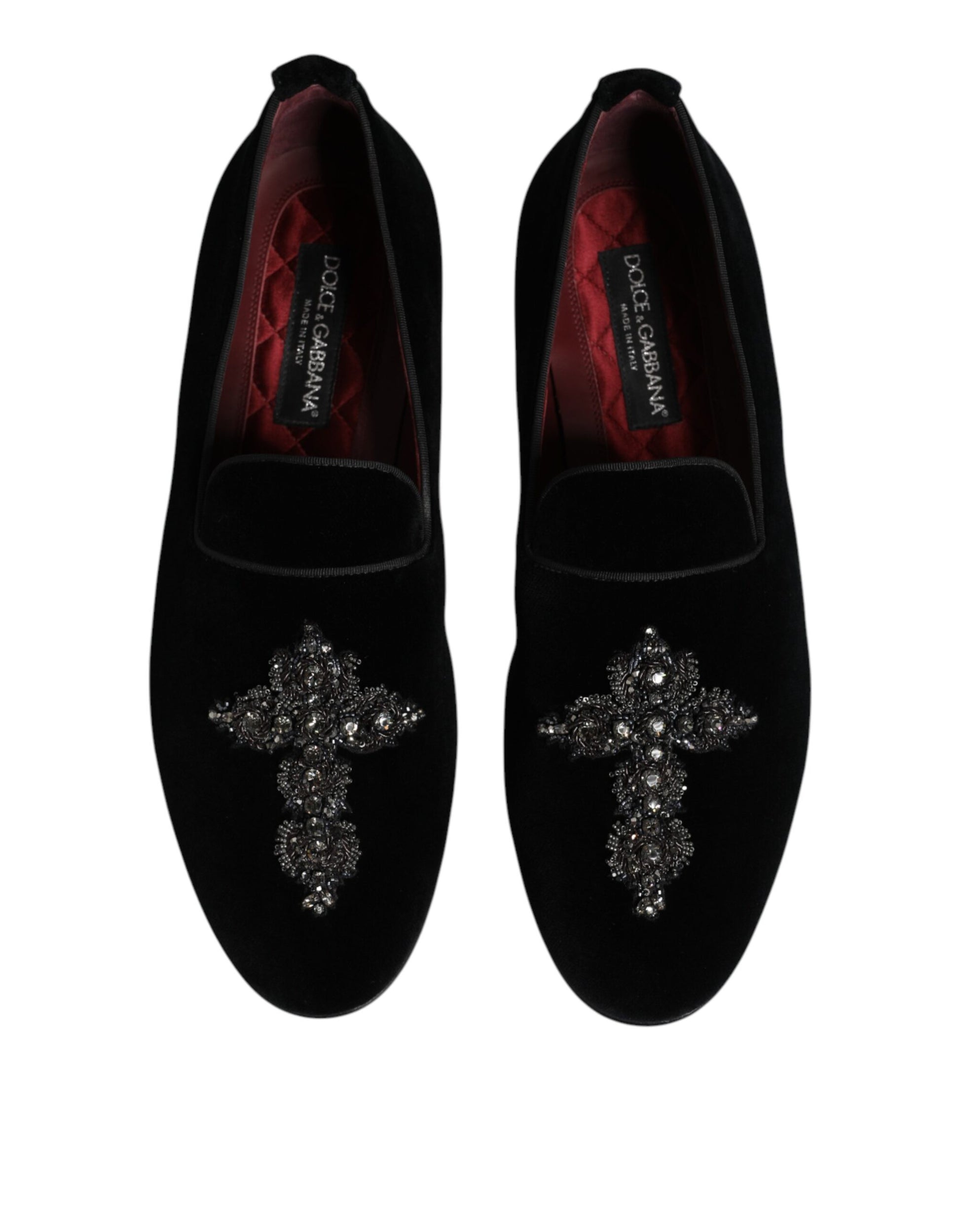 Dolce & Gabbana Black Velvet Embellished Loafer Slip On Shoes Curated Luxury Accessories by Orvyn