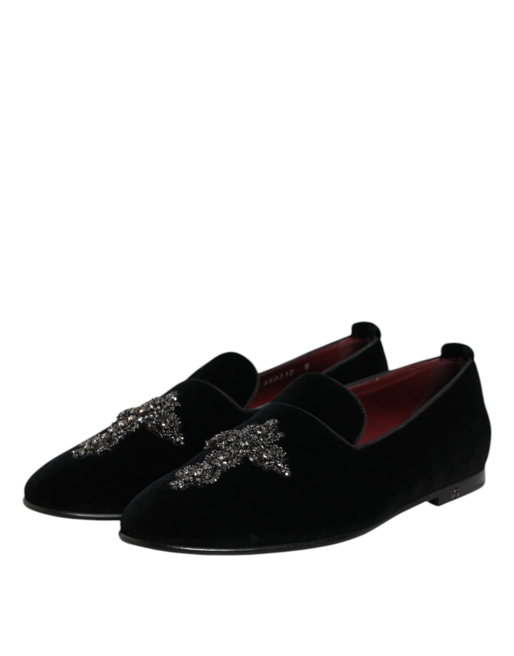 Dolce & Gabbana Black Velvet Embellished Loafer Slip On Shoes Curated Luxury Accessories by Orvyn
