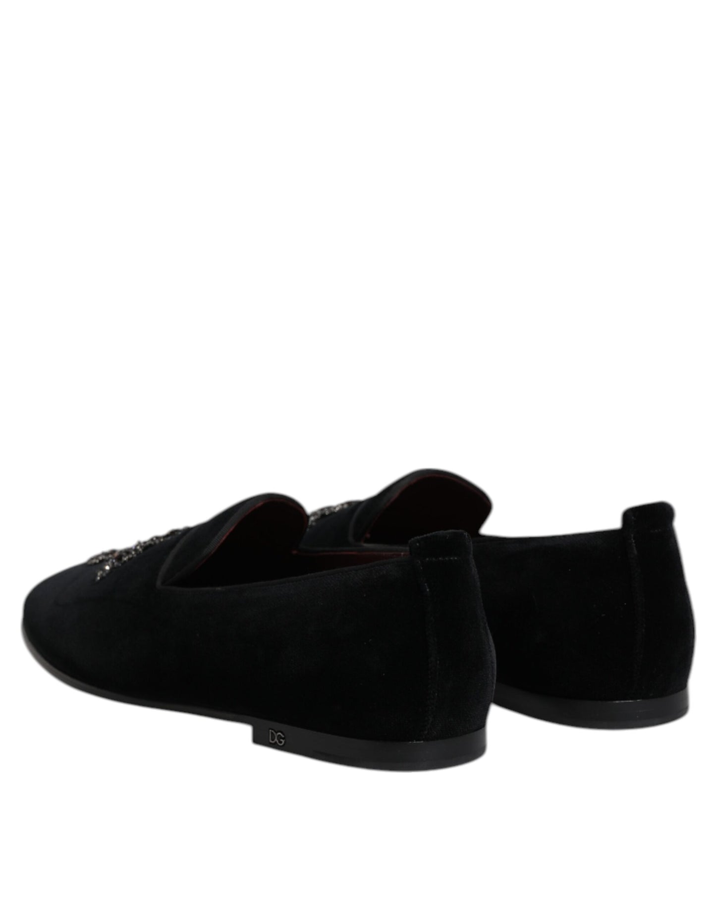 Dolce & Gabbana Black Velvet Embellished Loafer Slip On Shoes Curated Luxury Accessories by Orvyn