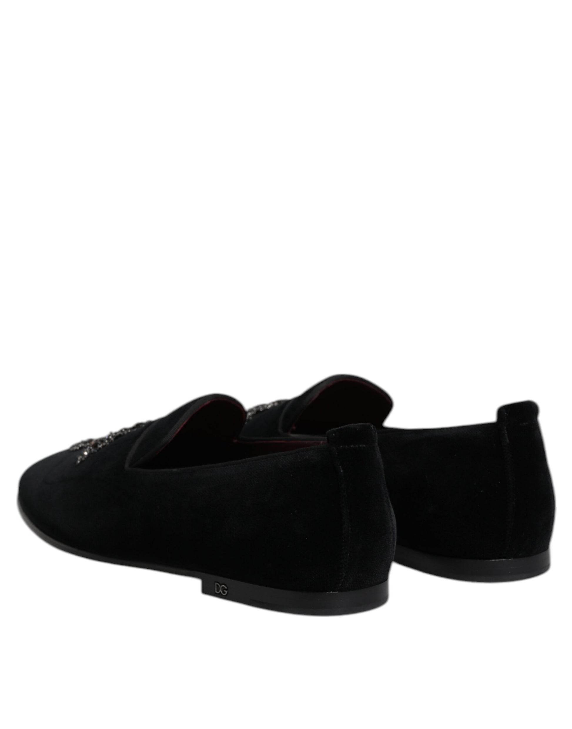 Dolce & Gabbana Black Velvet Embellished Loafer Slip On Shoes Curated Luxury Accessories by Orvyn
