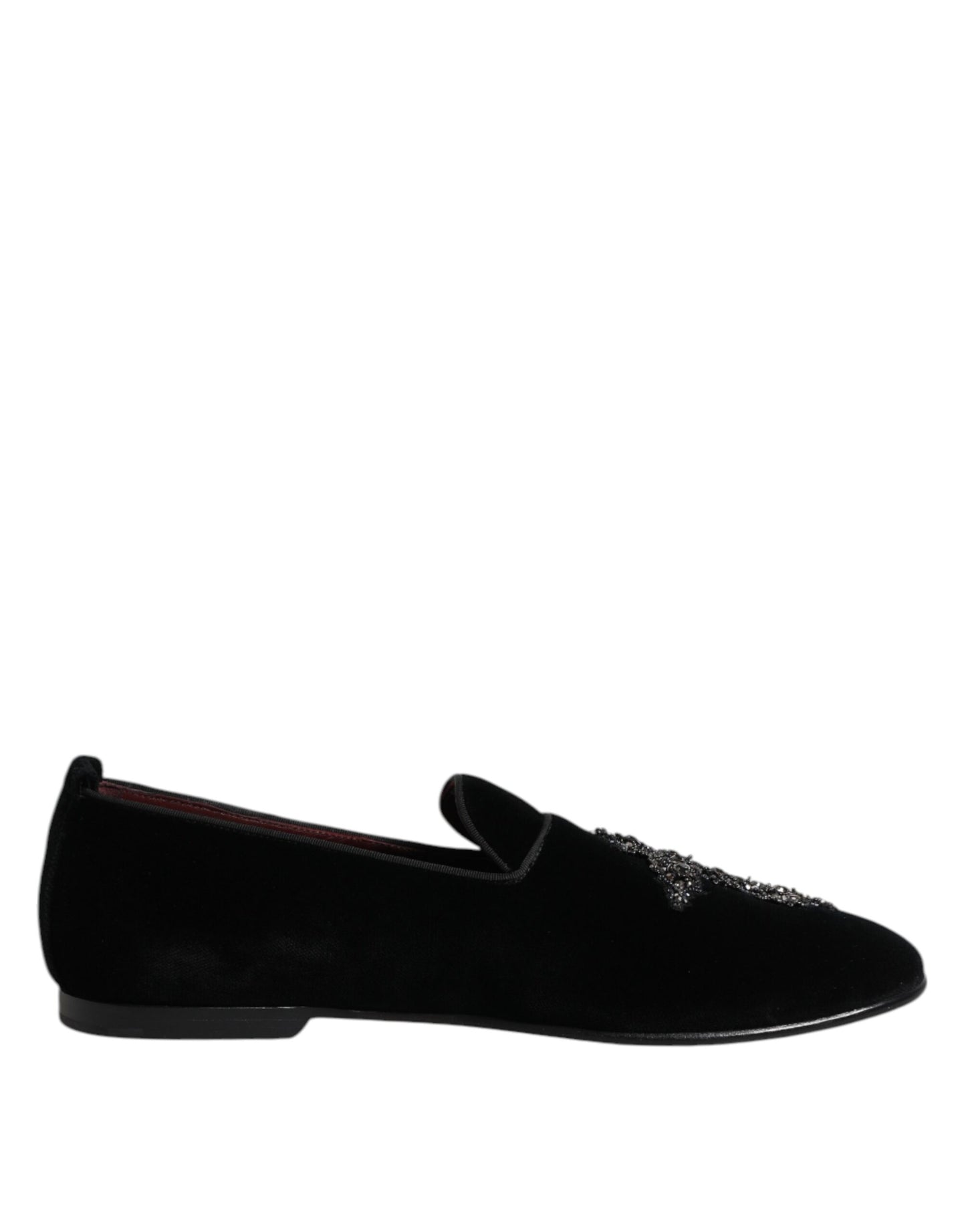 Dolce & Gabbana Black Velvet Embellished Loafer Slip On Shoes Curated Luxury Accessories by Orvyn