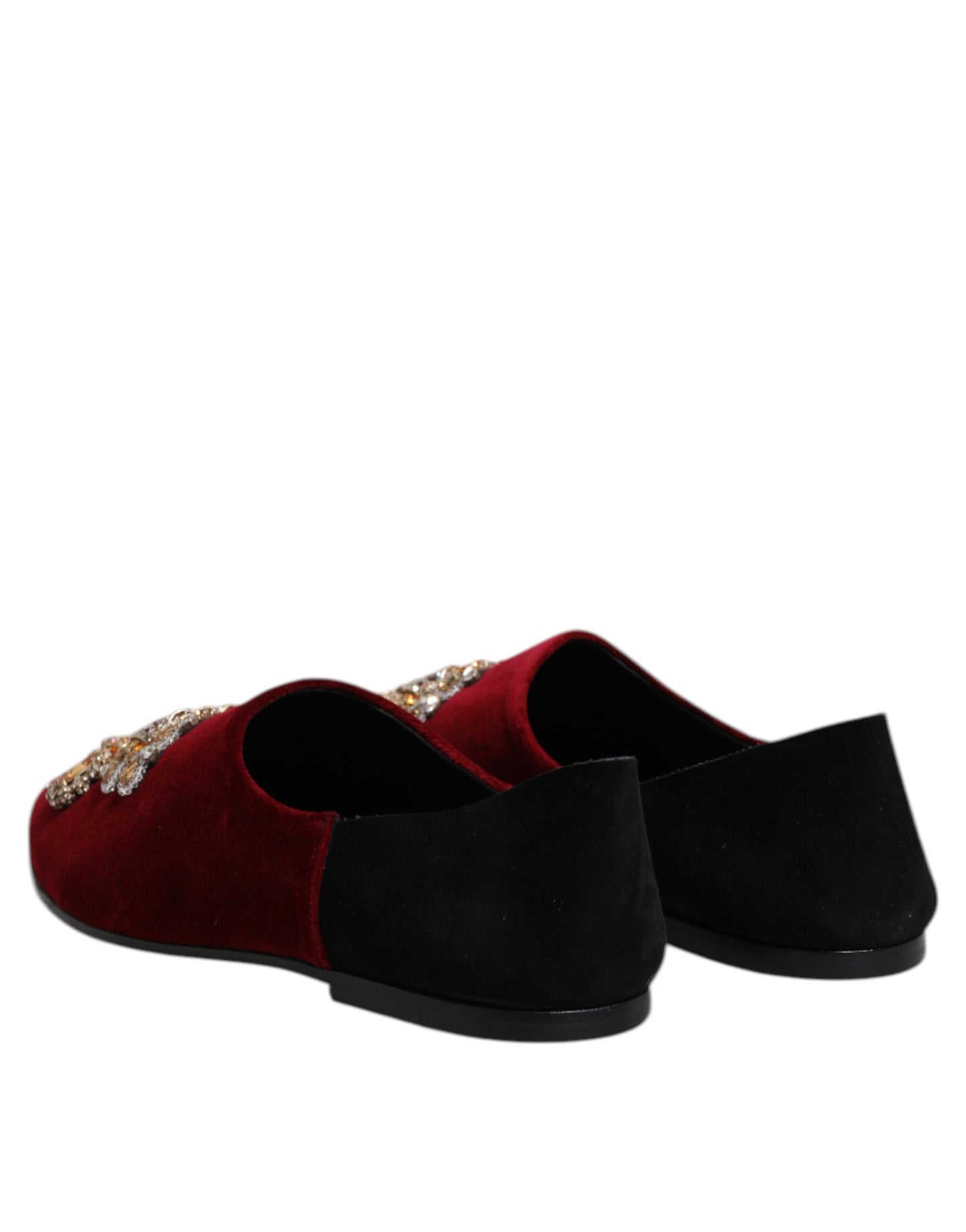 Dolce & Gabbana Black Red Velvet Embellished Slip On Shoes Curated Luxury Accessories by Orvyn