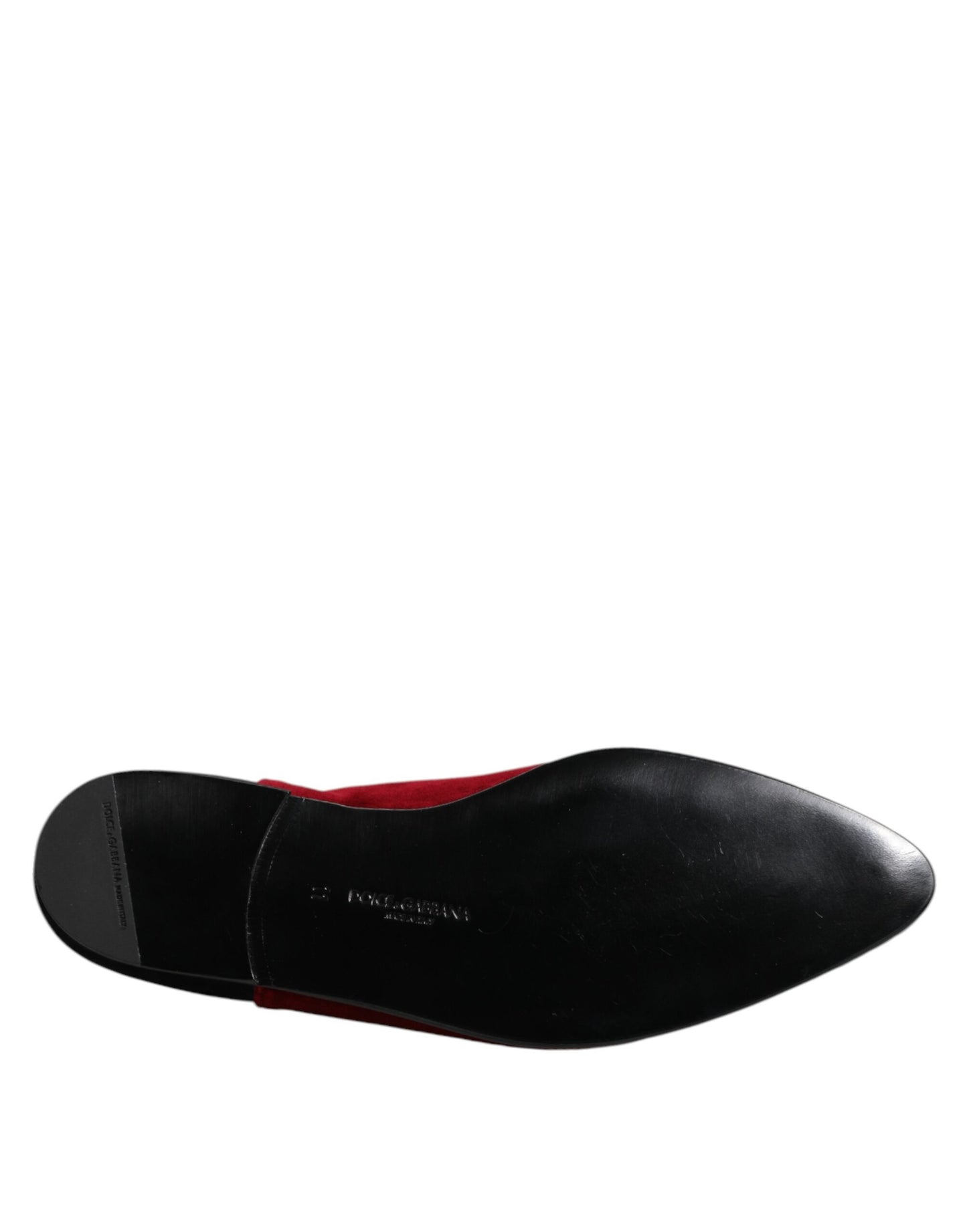 Dolce & Gabbana Black Red Velvet Embellished Slip On Shoes Curated Luxury Accessories by Orvyn