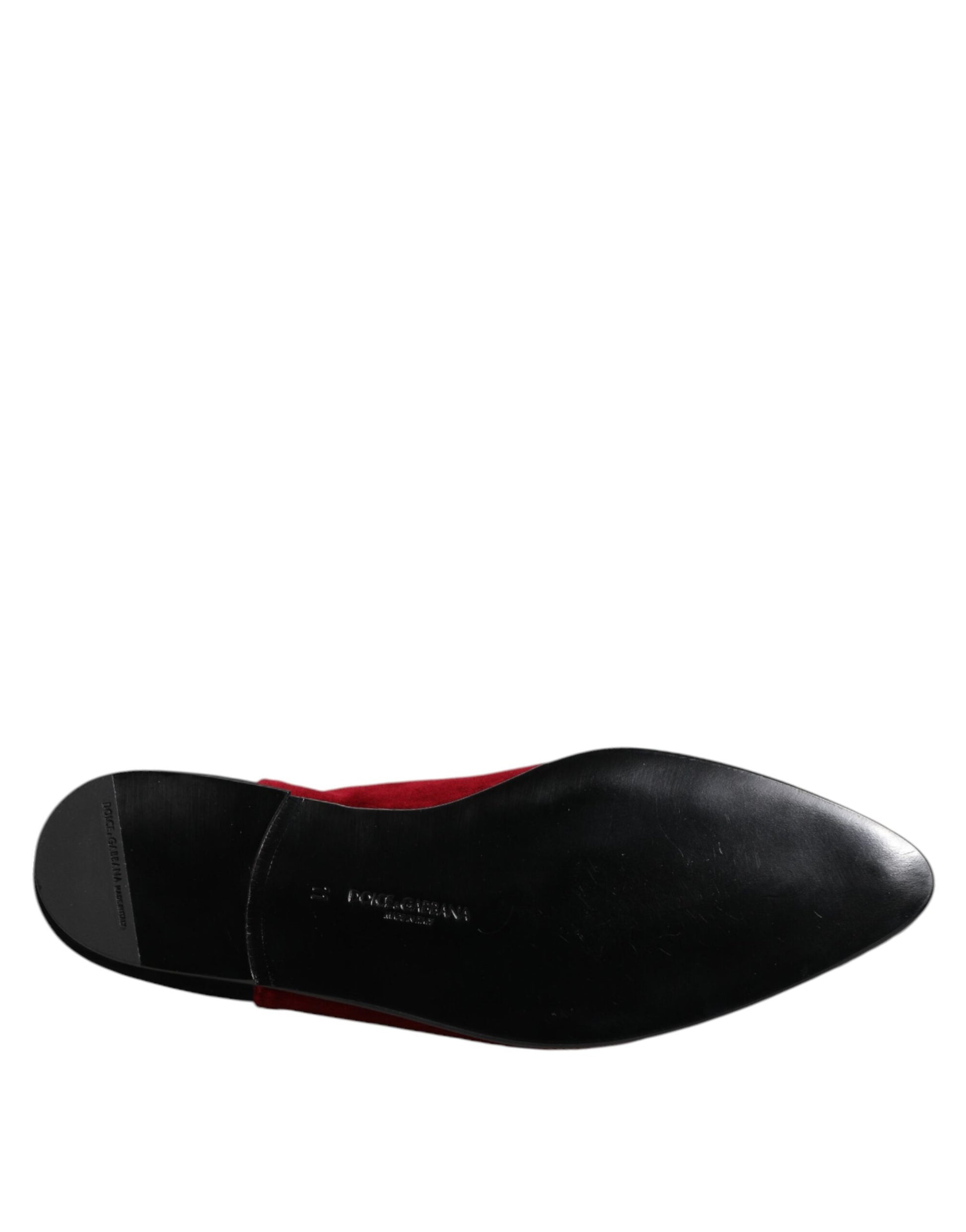 Dolce & Gabbana Black Red Velvet Embellished Slip On Shoes Curated Luxury Accessories by Orvyn