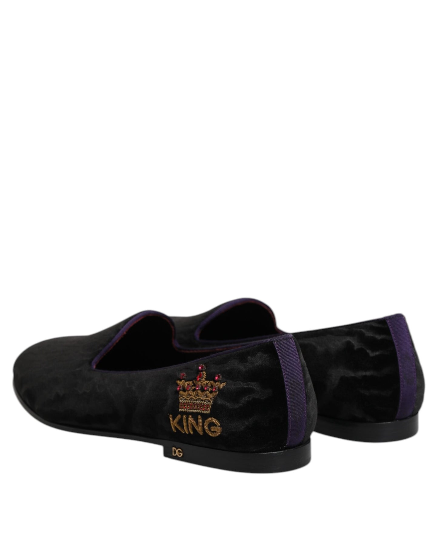 Dolce & Gabbana Black DG Crown Embroidery Loafers Slip On Shoes Curated Luxury Accessories by Orvyn