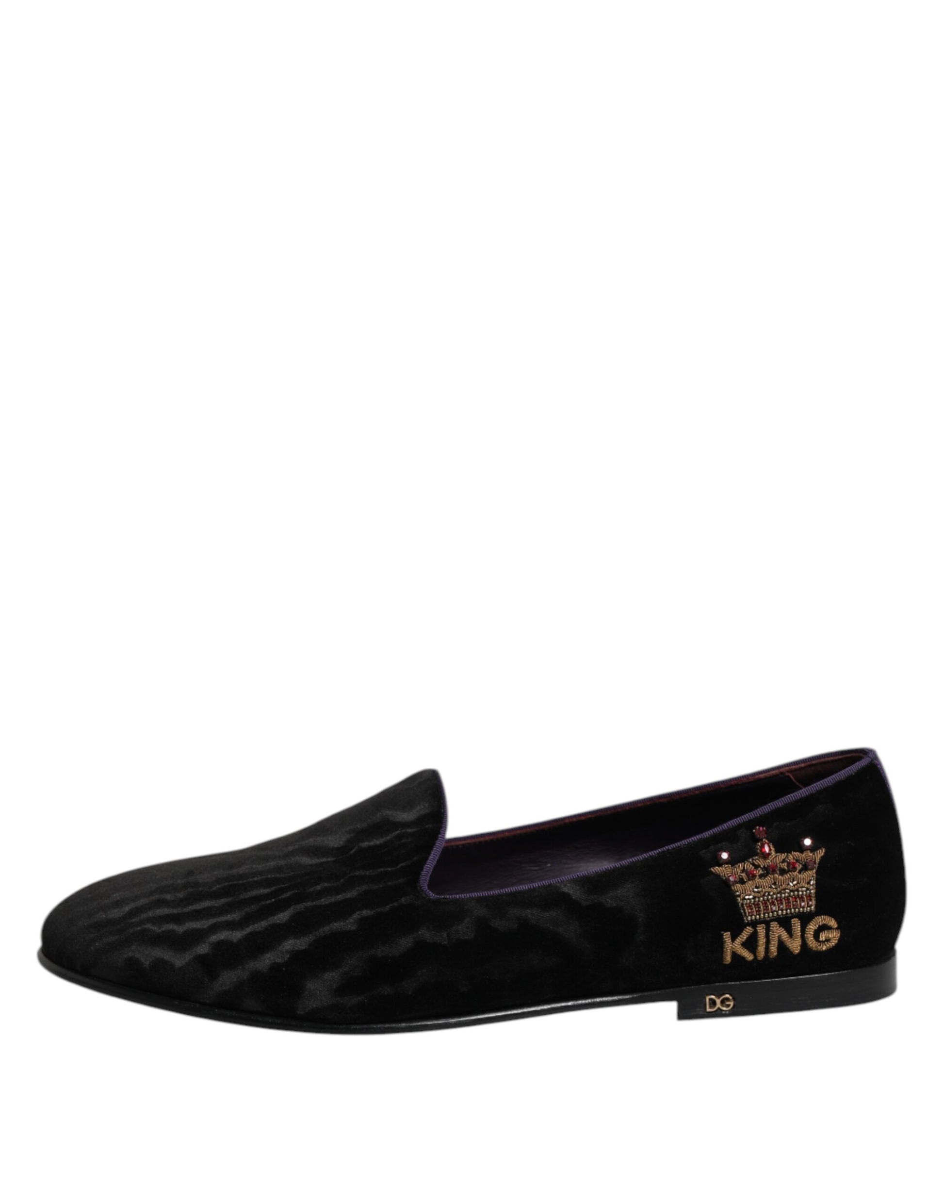 Dolce & Gabbana Black DG Crown Embroidery Loafers Slip On Shoes Curated Luxury Accessories by Orvyn