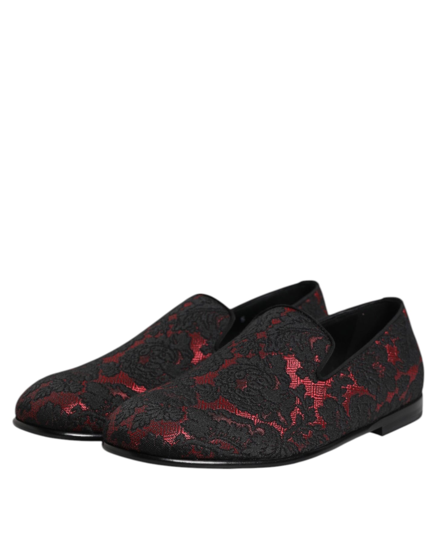 Dolce & Gabbana Red Black Jacquard Slip On Men Loafers Shoes Curated Luxury Accessories by Orvyn