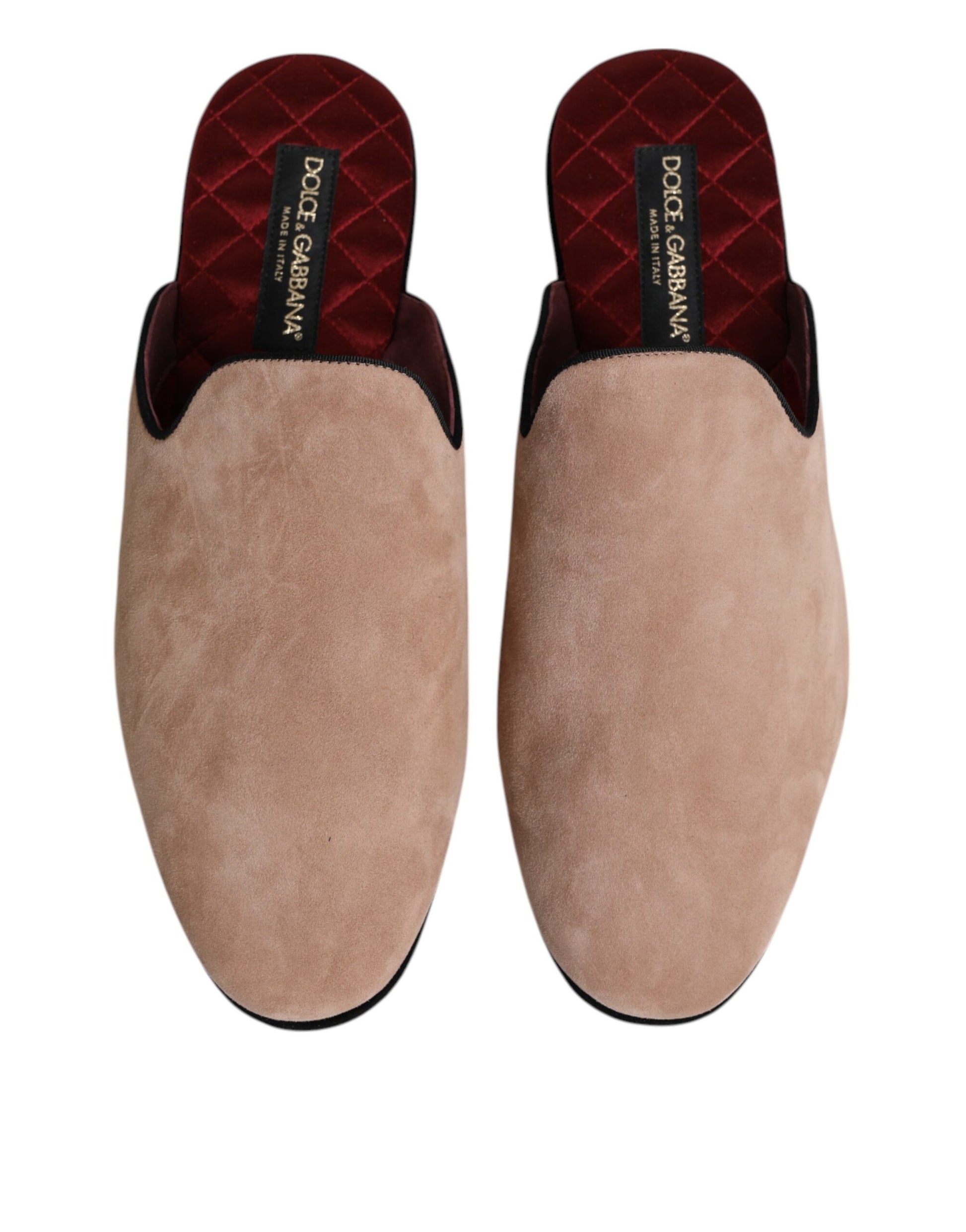 Dolce & Gabbana Beige Capra Suede Slides Flat Slipper Shoes Curated Luxury Accessories by Orvyn