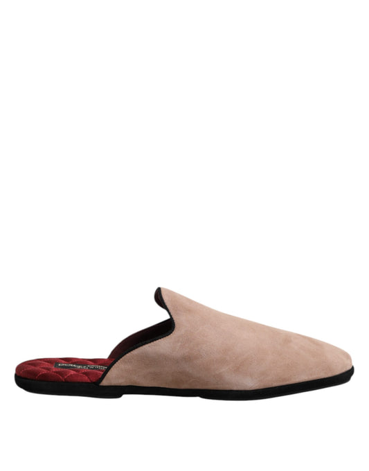 Dolce & Gabbana Beige Capra Suede Slides Flat Slipper Shoes Curated Luxury Accessories by Orvyn