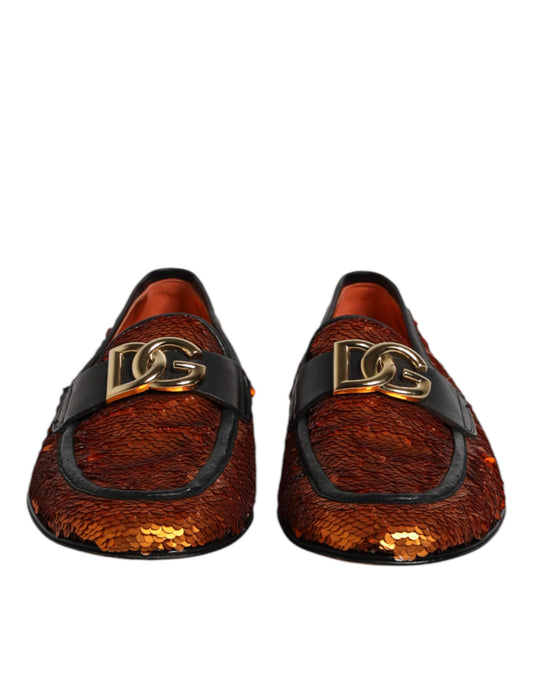 Dolce & Gabbana Orange Sequin Embellished Men Loafers Shoes Curated Luxury Accessories by Orvyn
