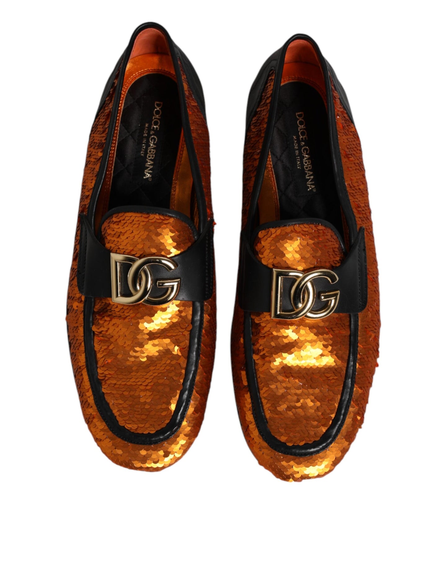 Dolce & Gabbana Orange Sequin Embellished Men Loafers Shoes Curated Luxury Accessories by Orvyn