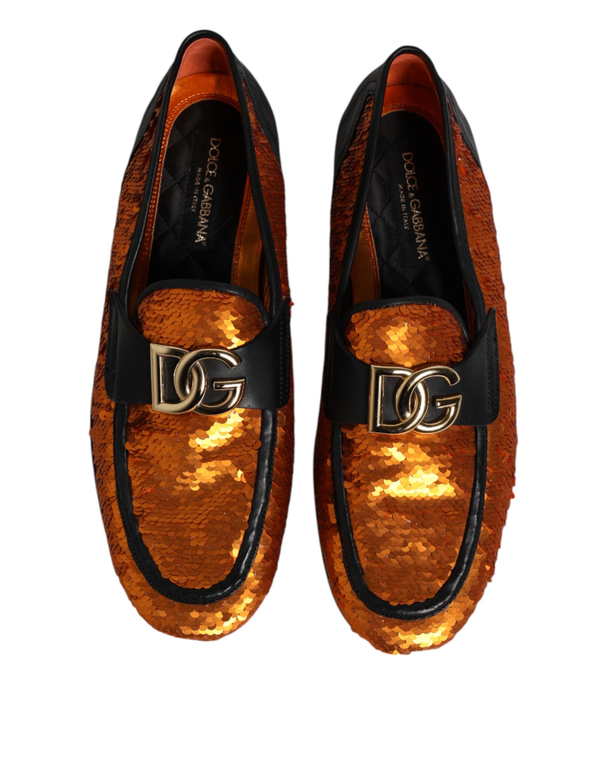 Dolce & Gabbana Orange Sequin Embellished Men Loafers Shoes Curated Luxury Accessories by Orvyn