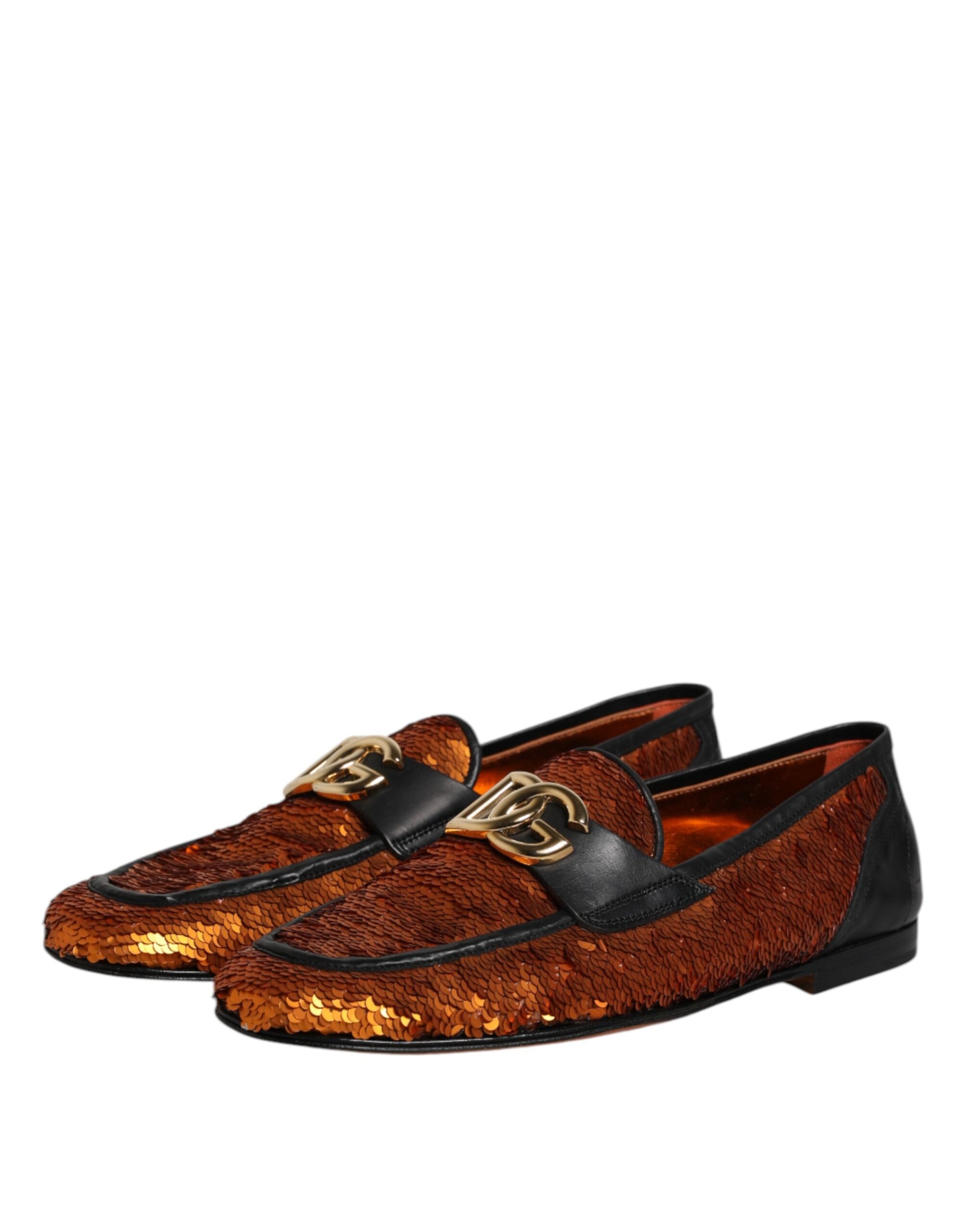 Dolce & Gabbana Orange Sequin Embellished Men Loafers Shoes Curated Luxury Accessories by Orvyn