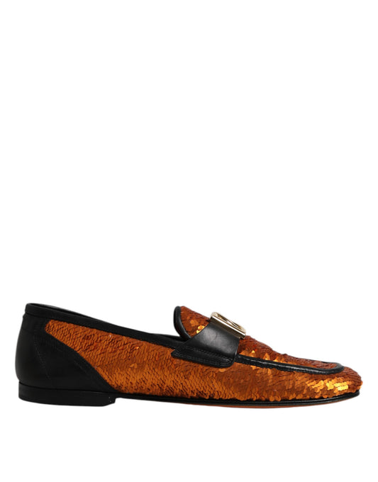 Dolce & Gabbana Orange Sequin Embellished Men Loafers Shoes Curated Luxury Accessories by Orvyn