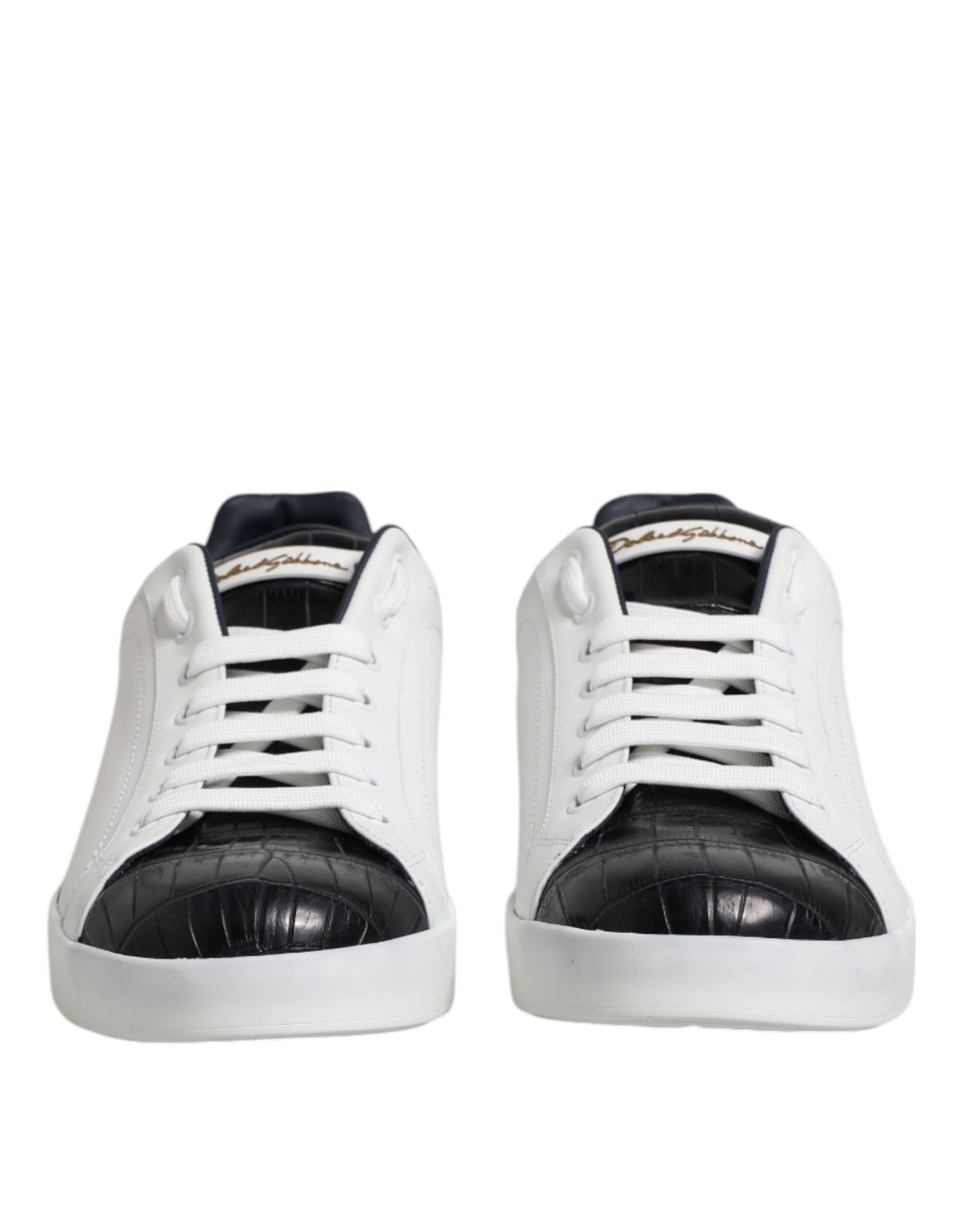 Dolce & Gabbana White Black Leather Portofino Sneaker Shoes Curated Luxury Accessories by Orvyn