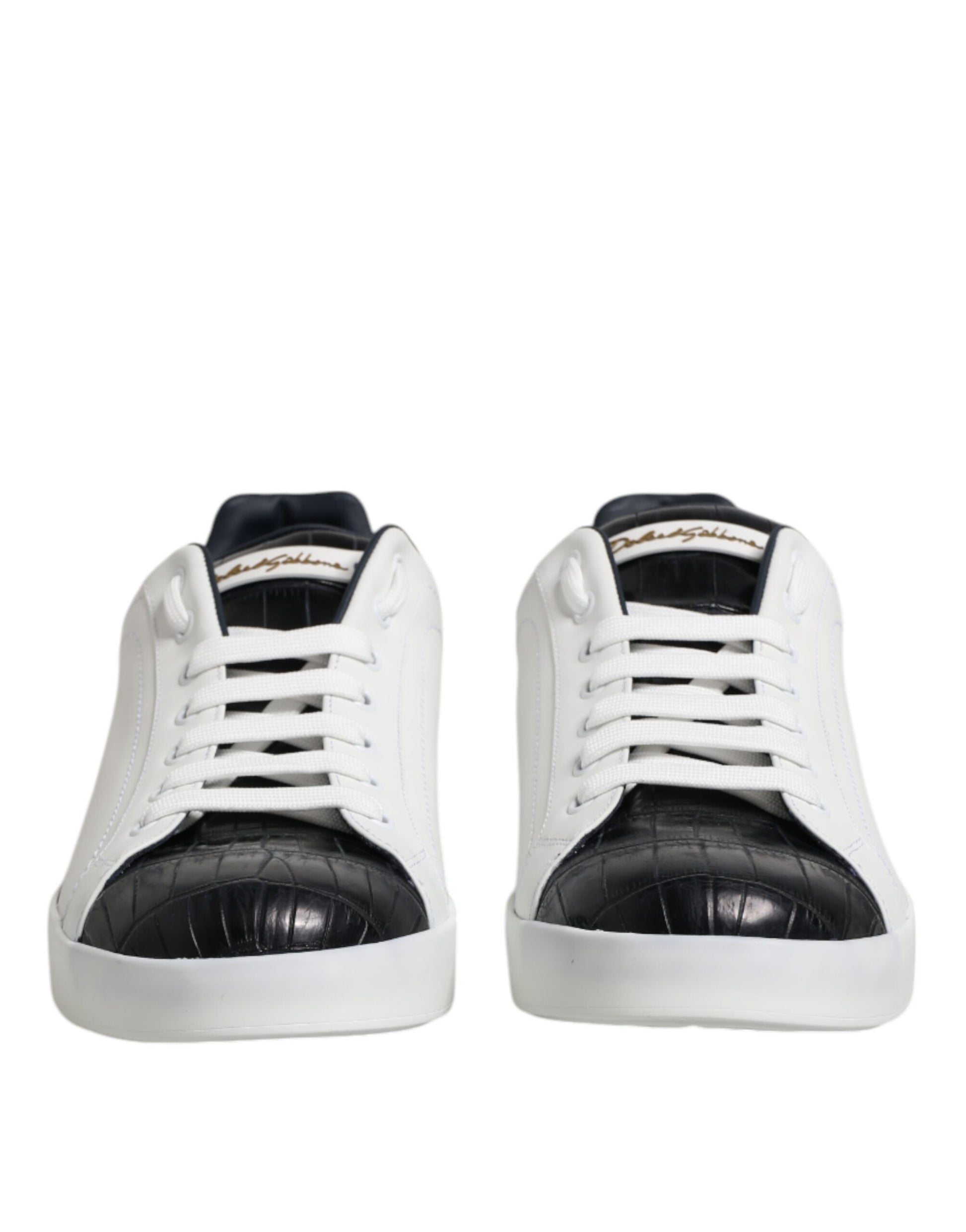 Dolce & Gabbana White Black Leather Portofino Sneaker Shoes Curated Luxury Accessories by Orvyn