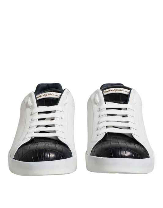 Dolce & Gabbana White Black Leather Portofino Sneaker Shoes Curated Luxury Accessories by Orvyn