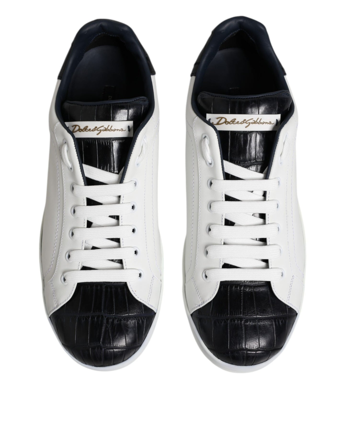 Dolce & Gabbana White Black Leather Portofino Sneaker Shoes Curated Luxury Accessories by Orvyn