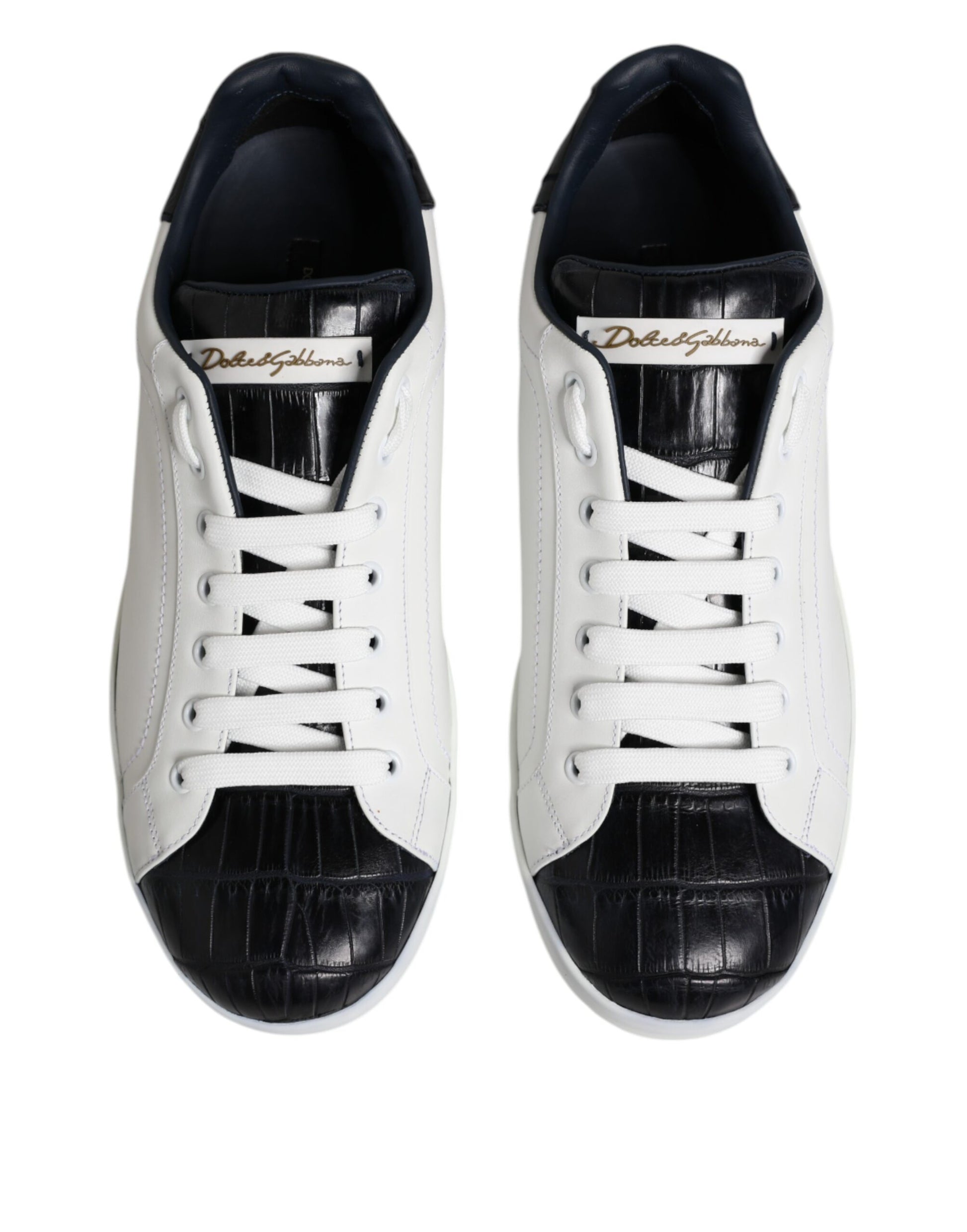 Dolce & Gabbana White Black Leather Portofino Sneaker Shoes Curated Luxury Accessories by Orvyn