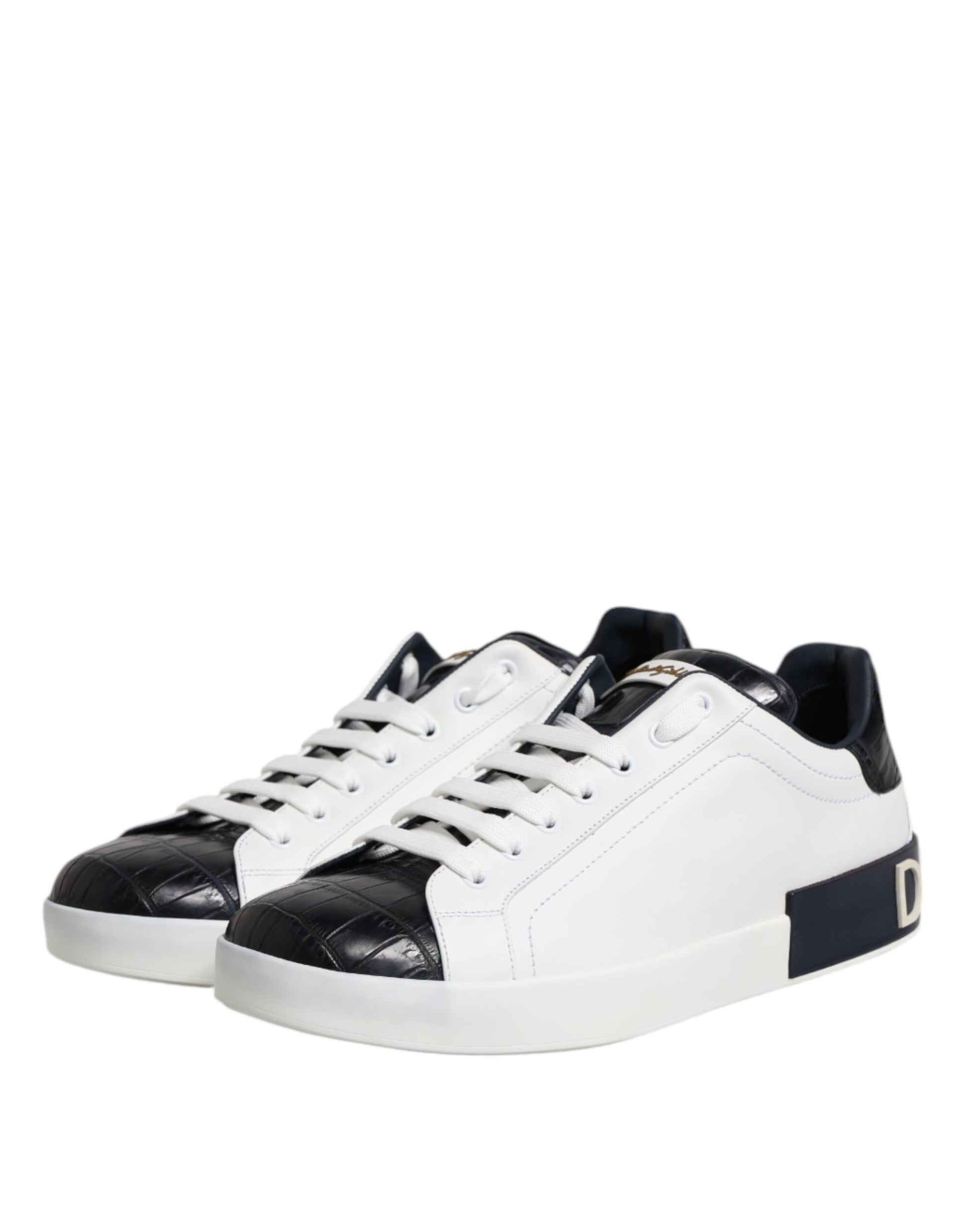 Dolce & Gabbana White Black Leather Portofino Sneaker Shoes Curated Luxury Accessories by Orvyn