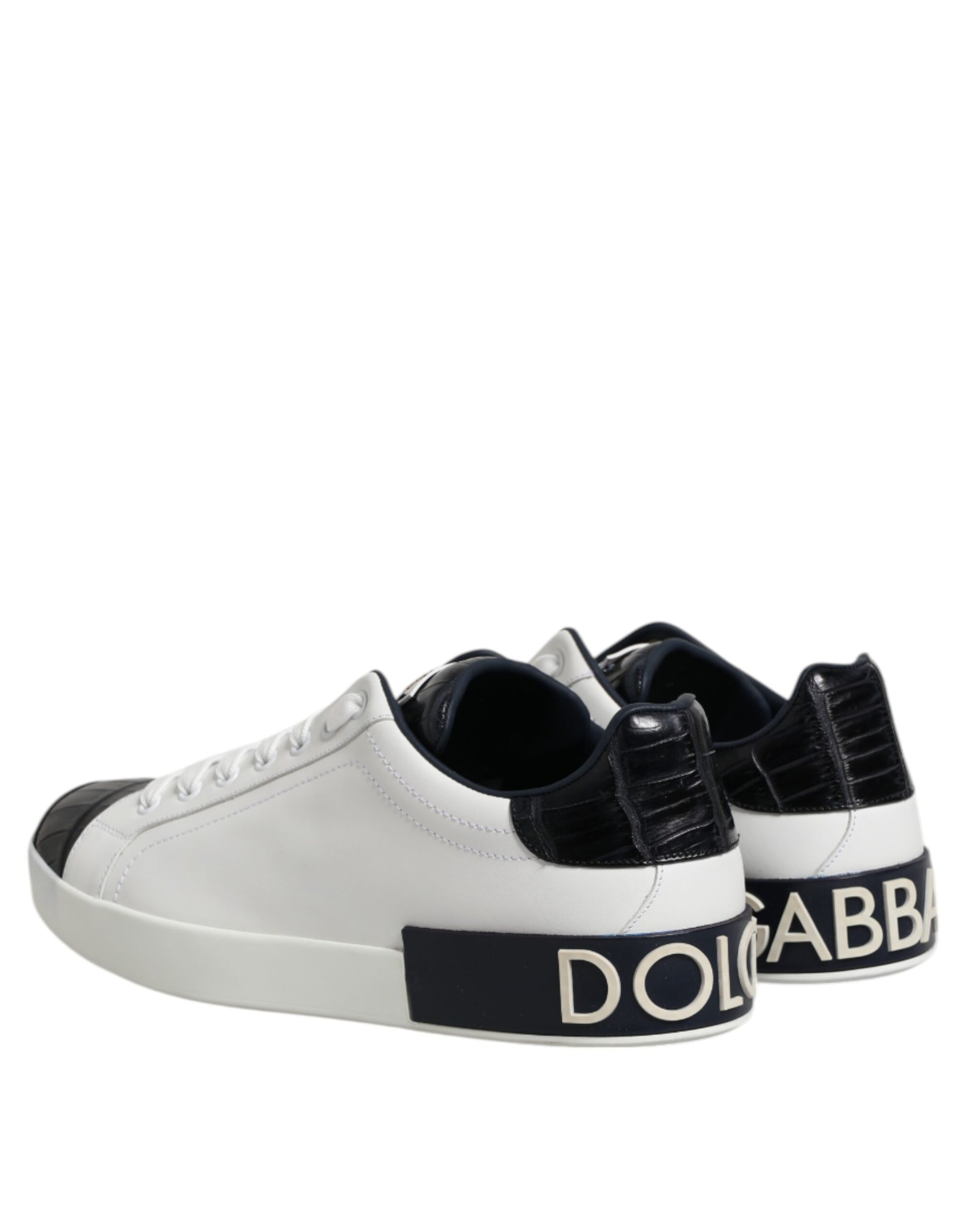 Dolce & Gabbana White Black Leather Portofino Sneaker Shoes Curated Luxury Accessories by Orvyn