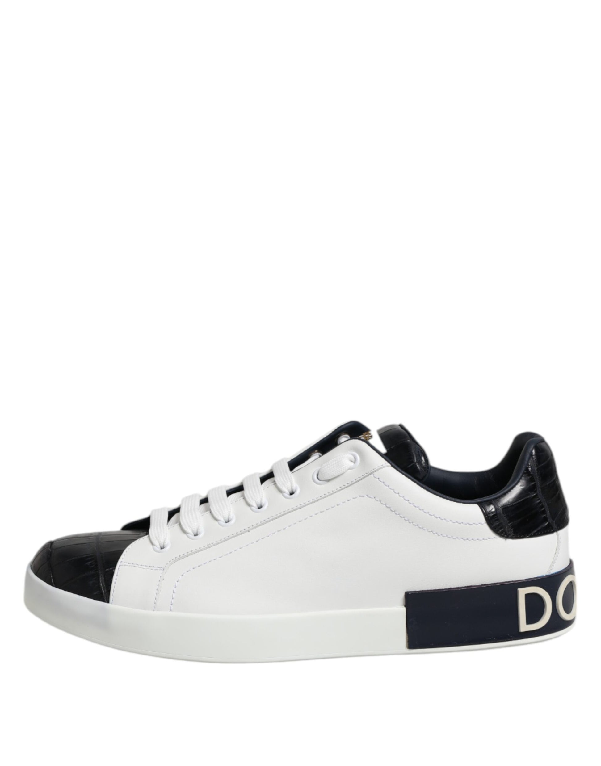 Dolce & Gabbana White Black Leather Portofino Sneaker Shoes Curated Luxury Accessories by Orvyn