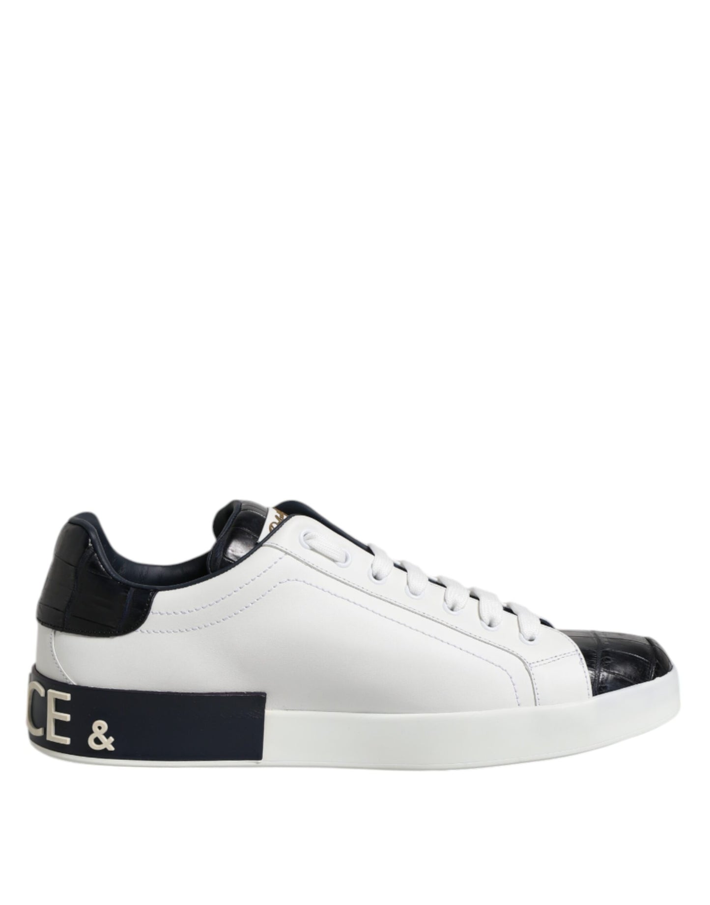 Dolce & Gabbana White Black Leather Portofino Sneaker Shoes Curated Luxury Accessories by Orvyn