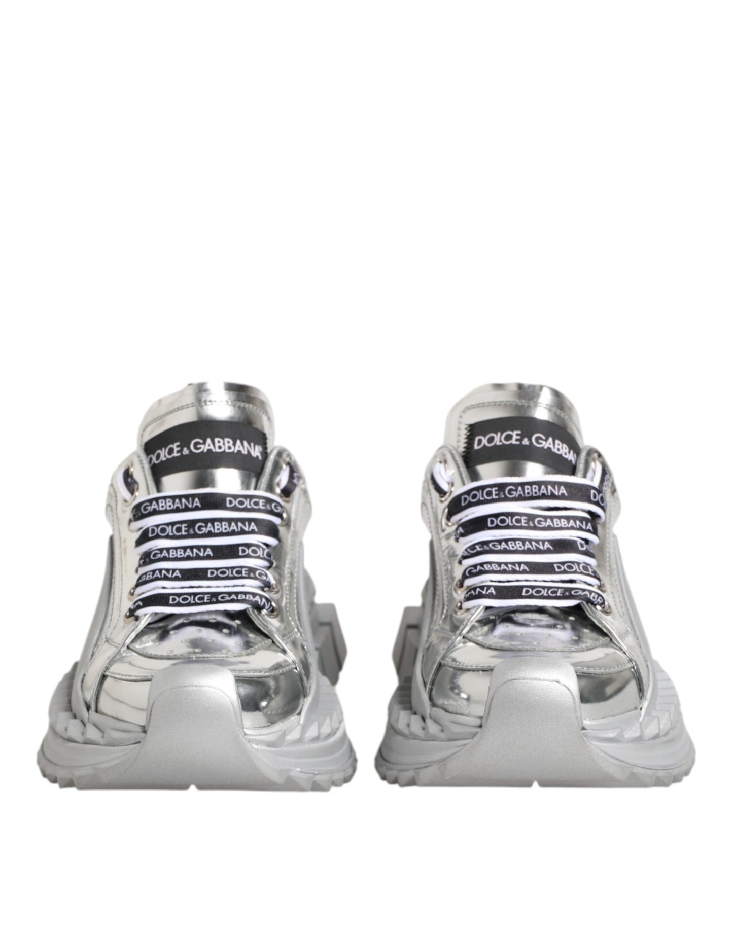 Dolce & Gabbana Silver Leather Super Queen Sneakers Shoes Curated Luxury Accessories by Orvyn