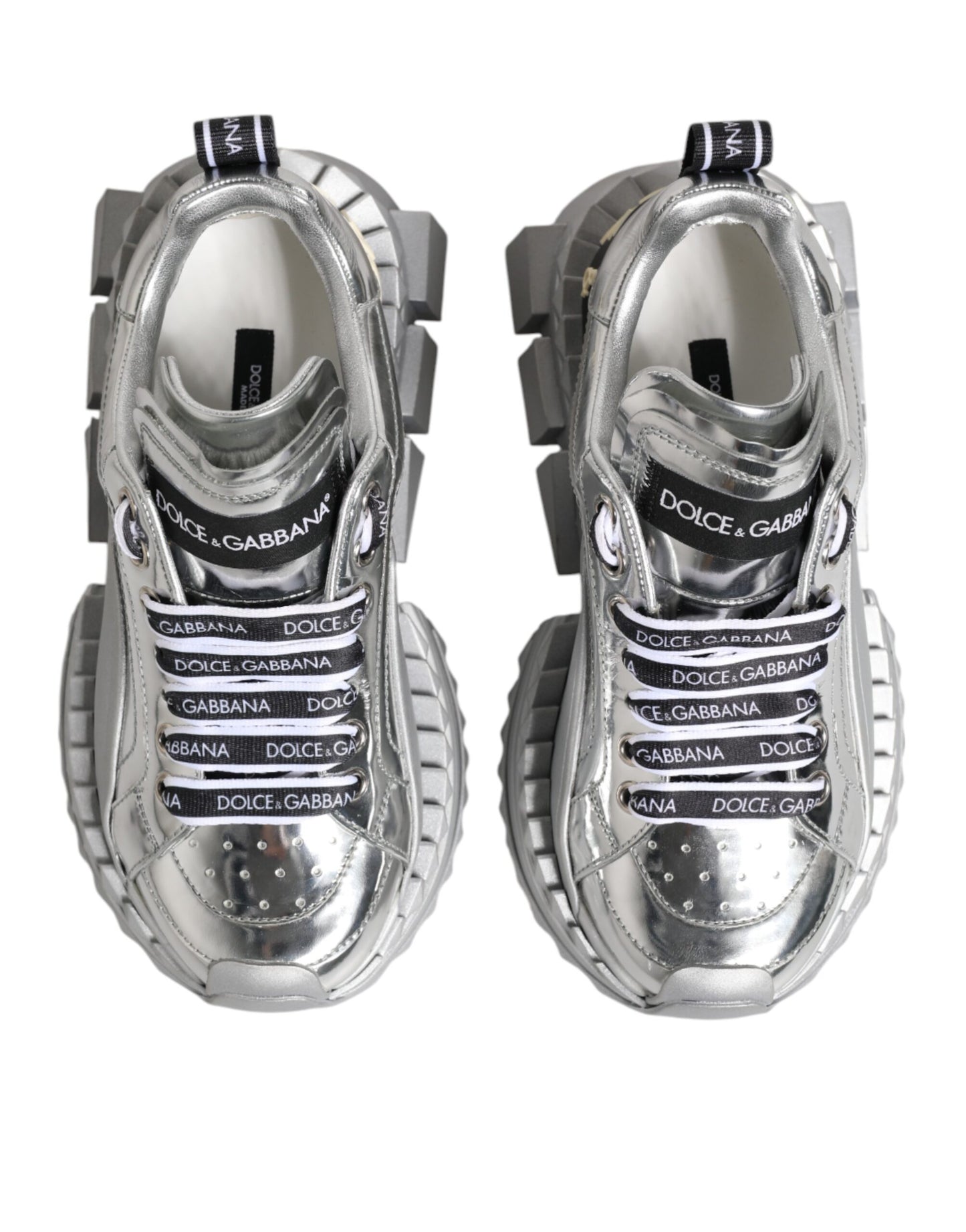 Dolce & Gabbana Silver Leather Super Queen Sneakers Shoes Curated Luxury Accessories by Orvyn