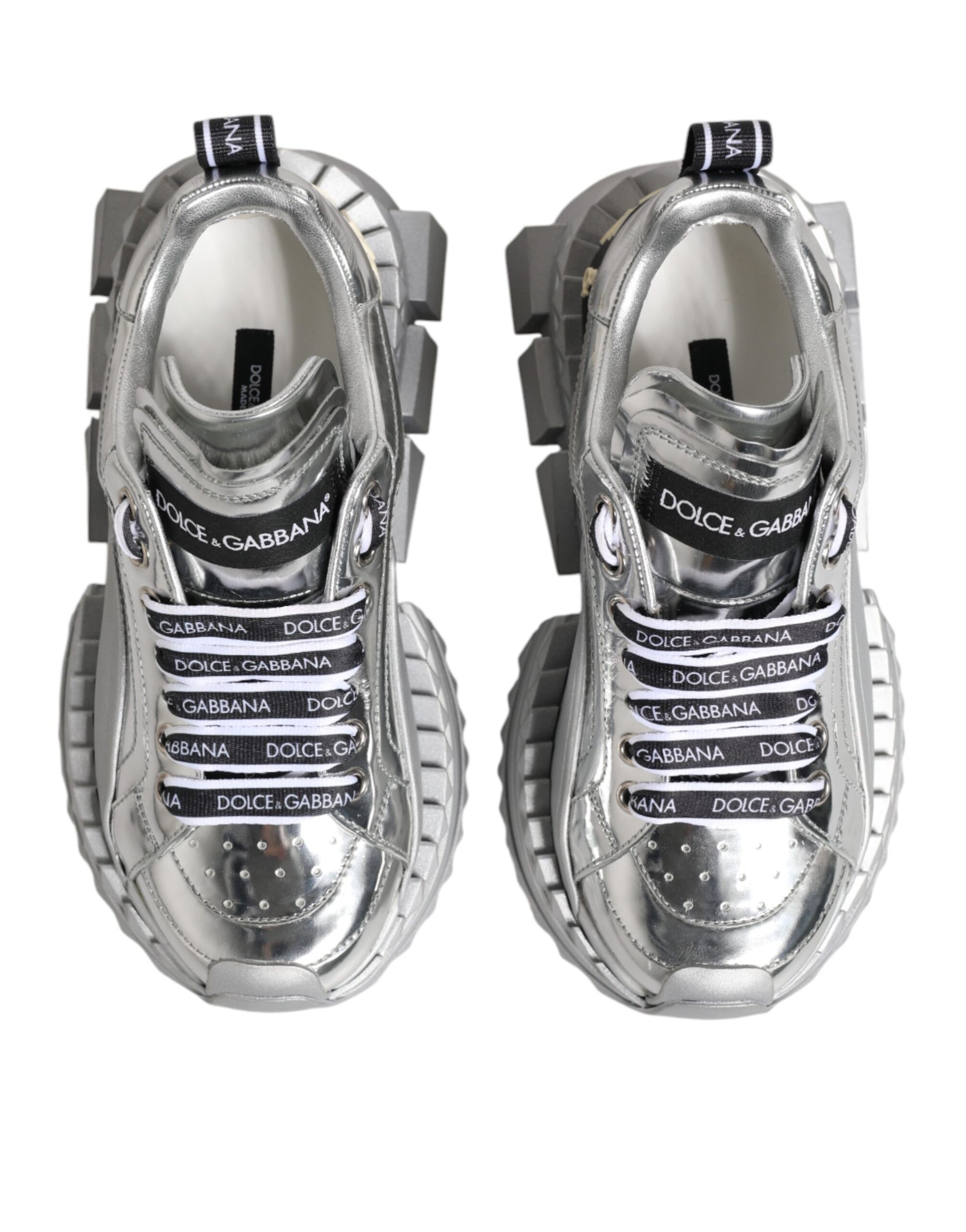 Dolce & Gabbana Silver Leather Super Queen Sneakers Shoes Curated Luxury Accessories by Orvyn