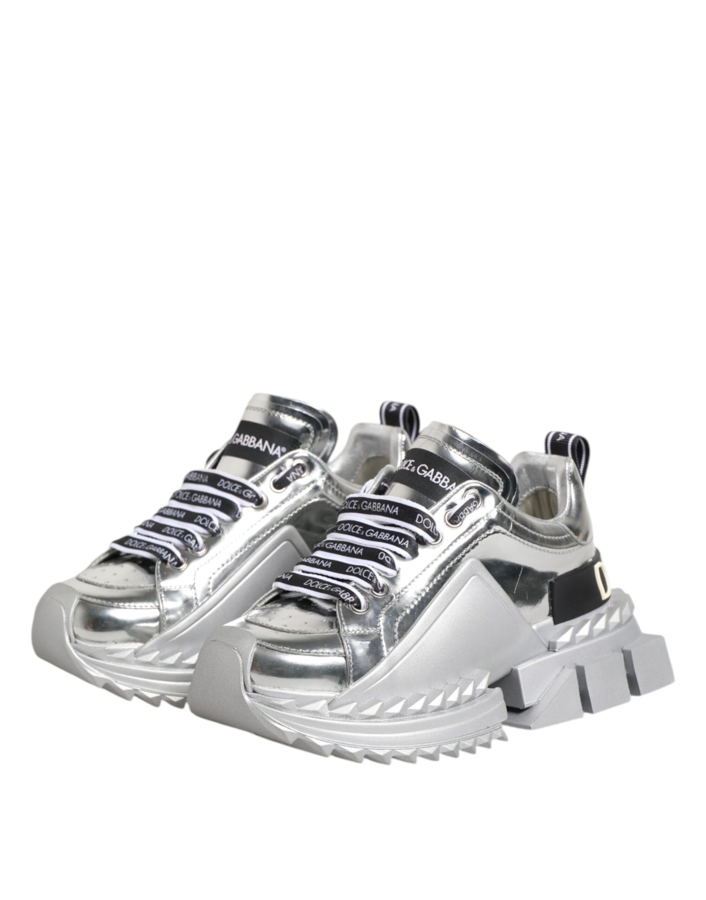 Dolce & Gabbana Silver Leather Super Queen Sneakers Shoes Curated Luxury Accessories by Orvyn