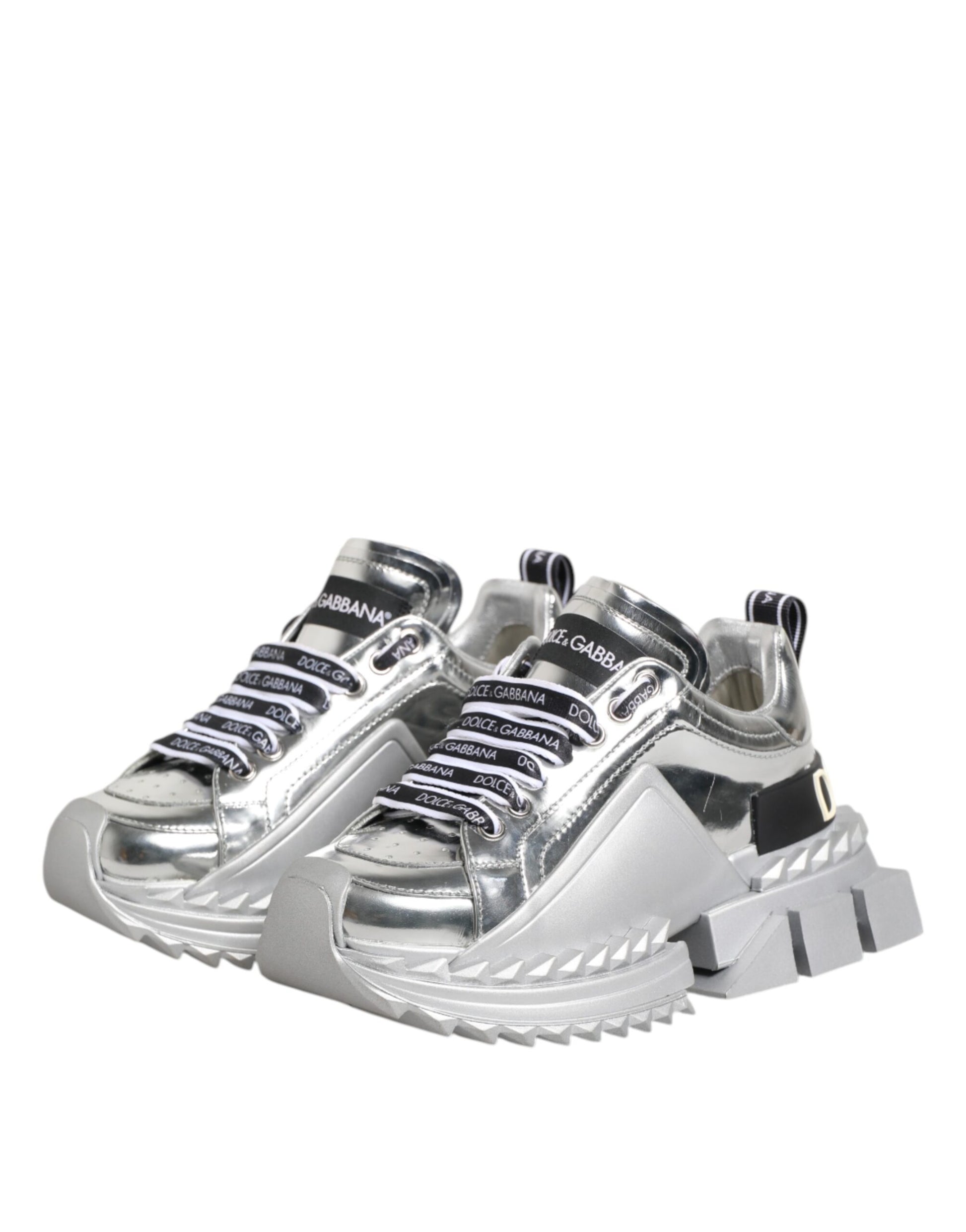 Dolce & Gabbana Silver Leather Super Queen Sneakers Shoes Curated Luxury Accessories by Orvyn