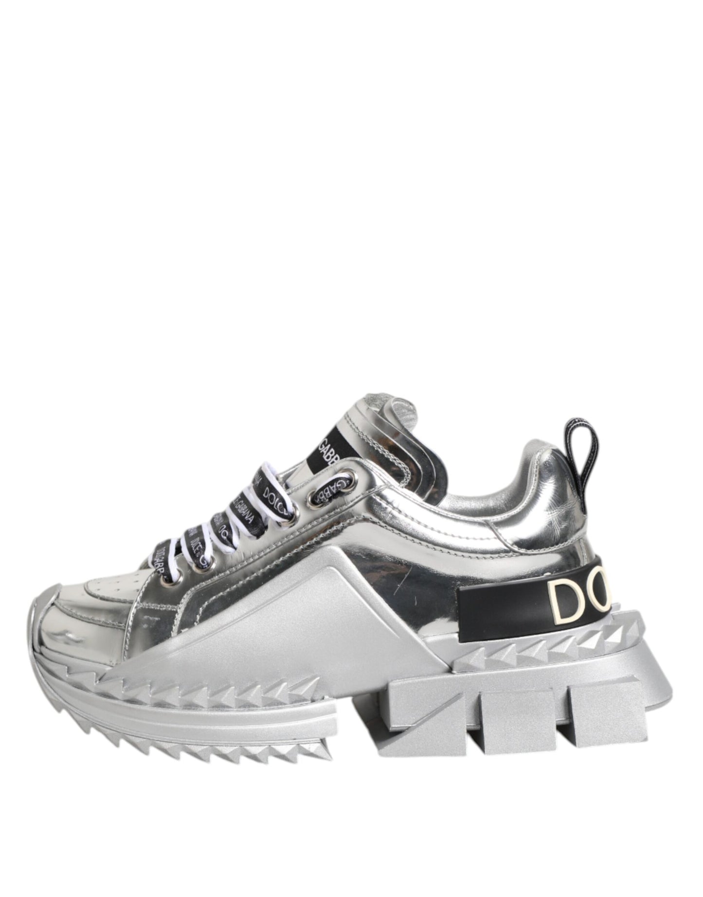 Dolce & Gabbana Silver Leather Super Queen Sneakers Shoes Curated Luxury Accessories by Orvyn