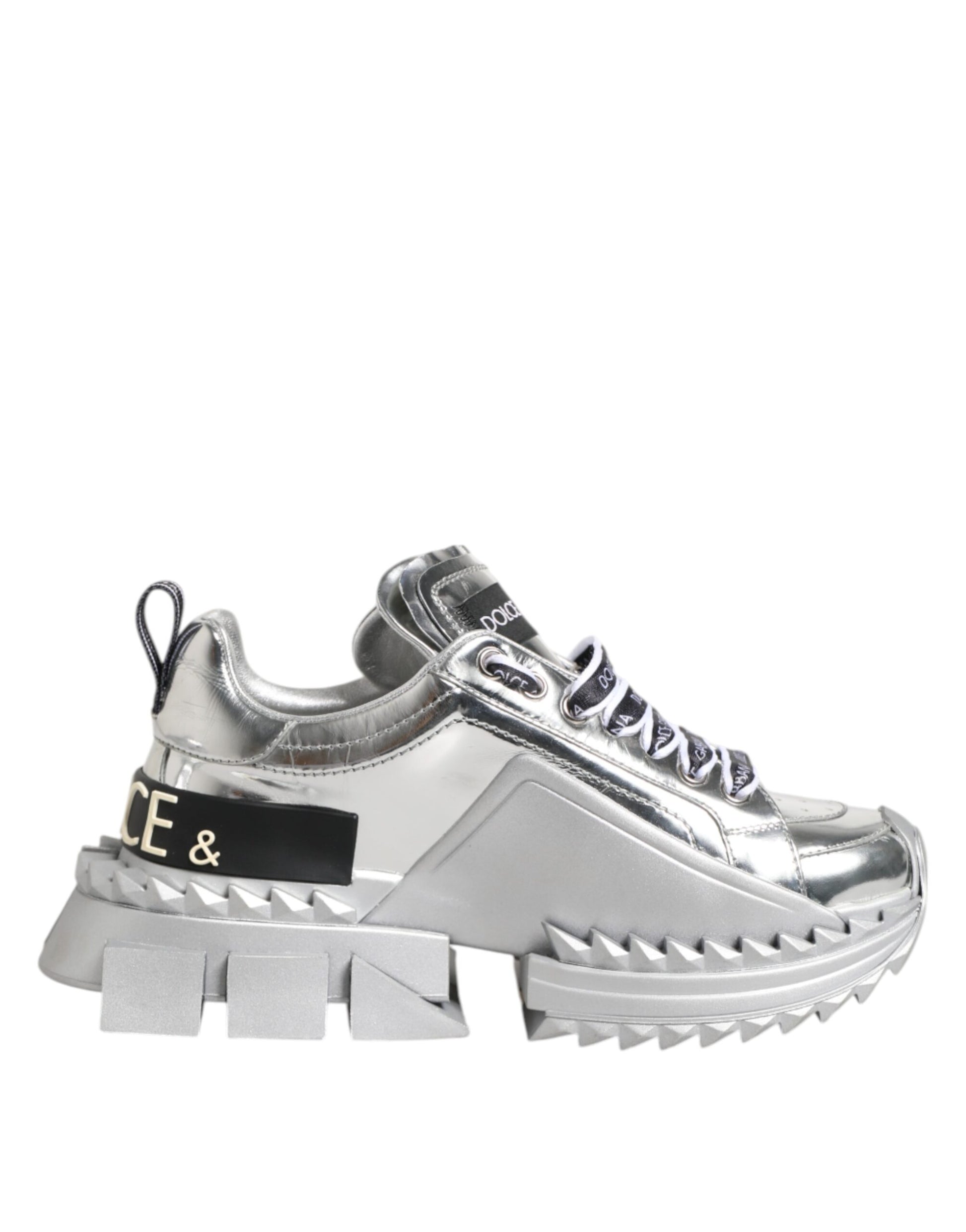 Dolce & Gabbana Silver Leather Super Queen Sneakers Shoes Curated Luxury Accessories by Orvyn