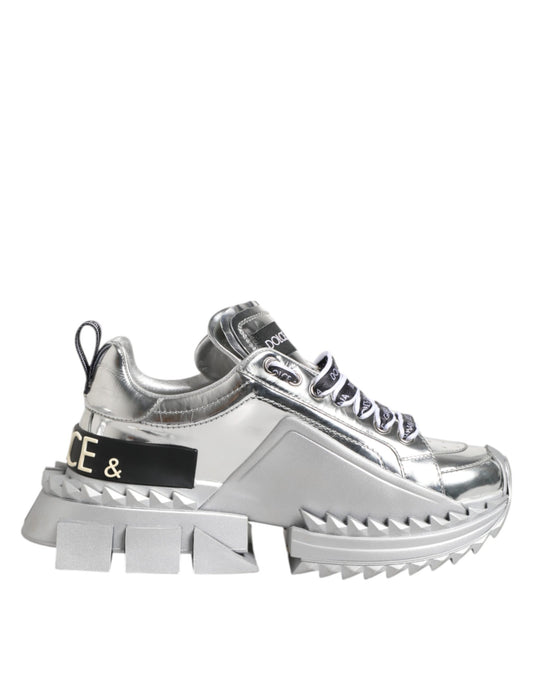 Dolce & Gabbana Silver Leather Super Queen Sneakers Shoes Curated Luxury Accessories by Orvyn