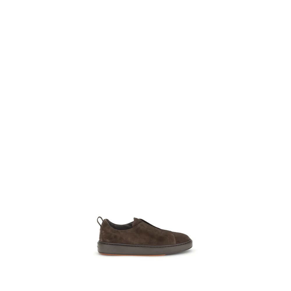 Santoni Brown Calf Leather Bos Taurus Low Top Sneakers Curated Luxury Accessories by Orvyn