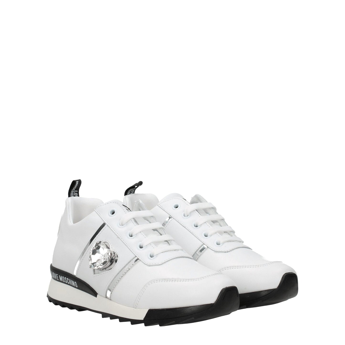 Love Moschino White Leather Low Top Sneakers Curated Luxury Accessories by Orvyn