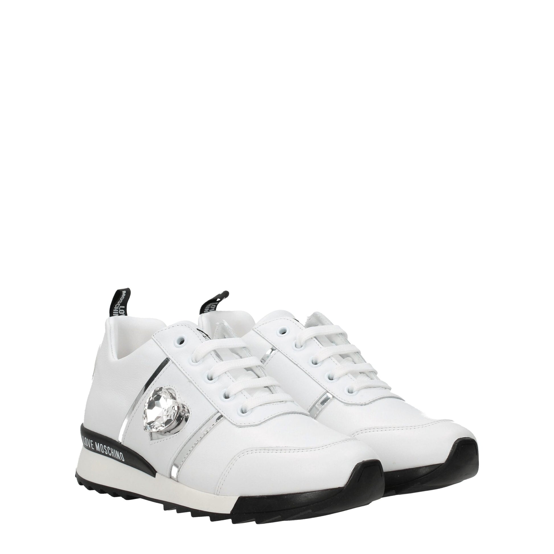Love Moschino White Leather Low Top Sneakers Curated Luxury Accessories by Orvyn