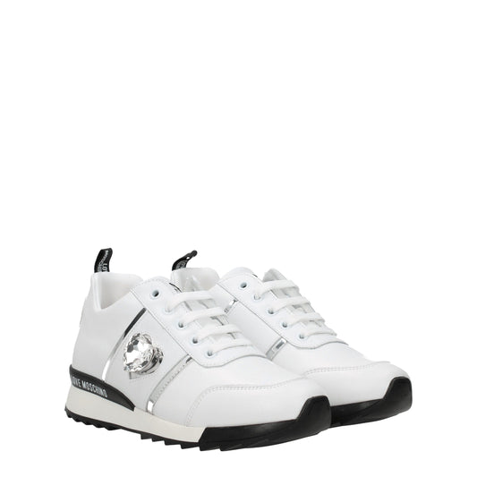 Love Moschino White Leather Low Top Sneakers Curated Luxury Accessories by Orvyn