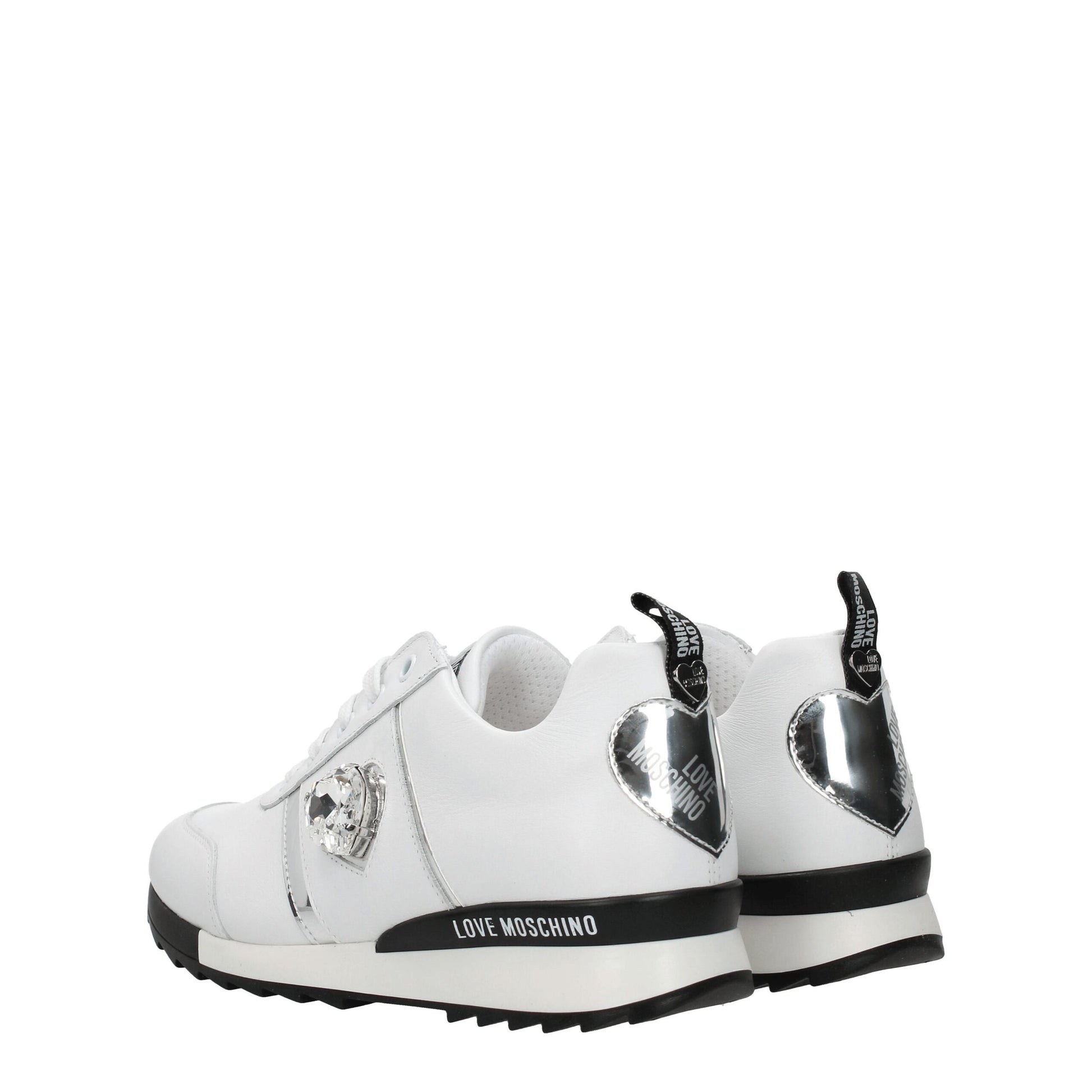 Love Moschino White Leather Low Top Sneakers Curated Luxury Accessories by Orvyn