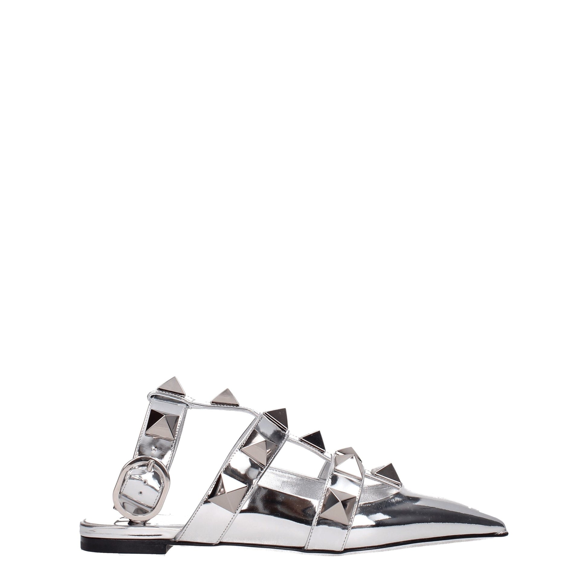 Valentino Garavani Gray Leather Flat Sandals grau