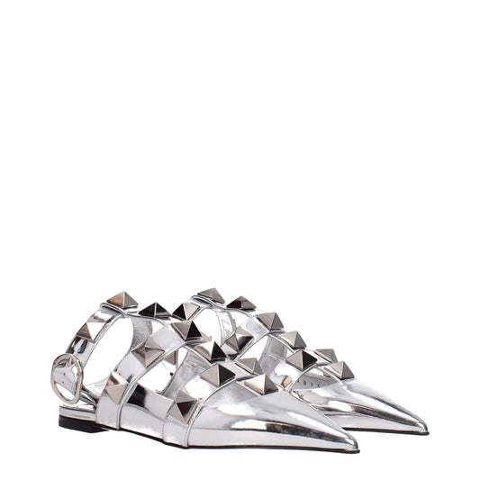 Valentino Garavani Gray Leather Flat Sandals grau