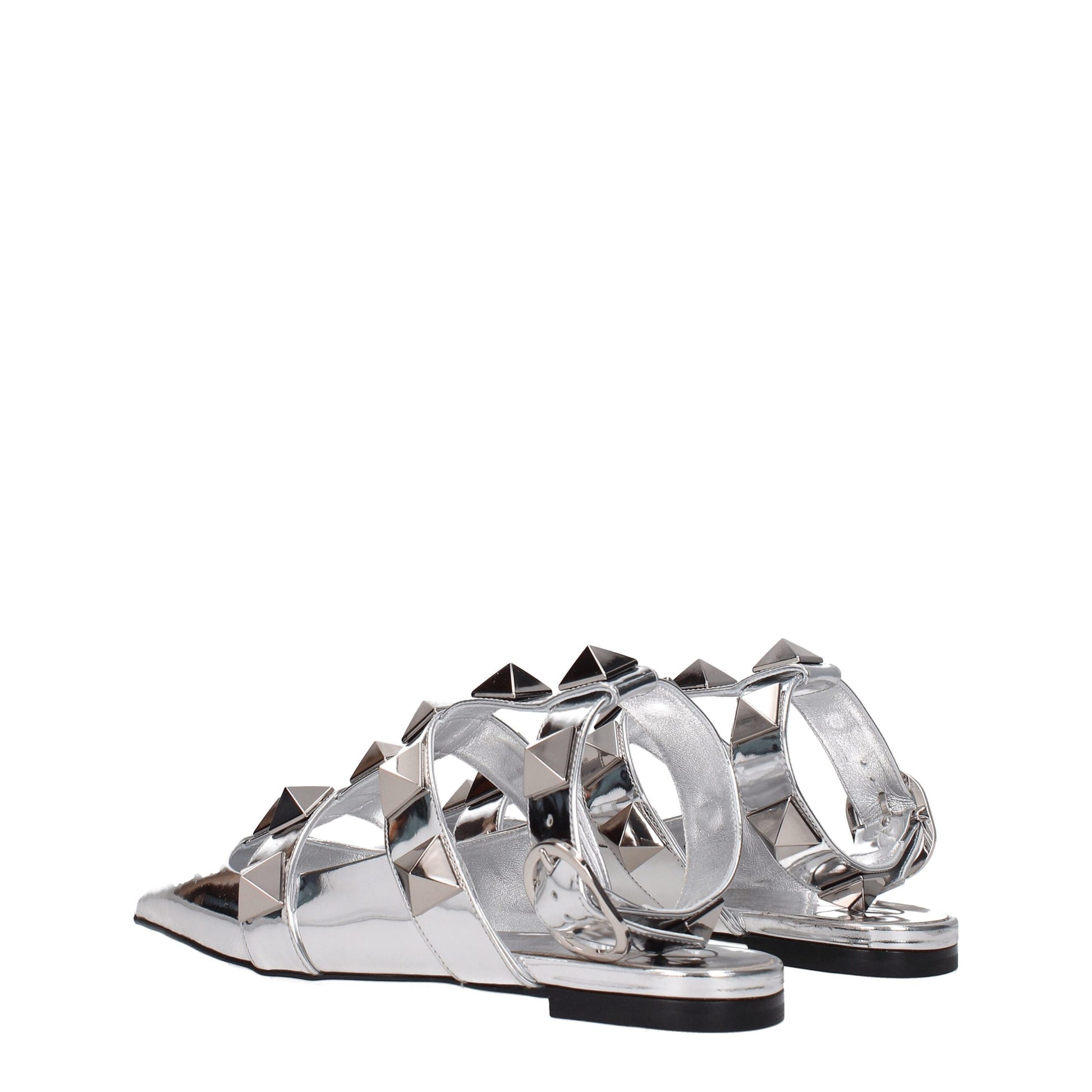 Valentino Garavani Gray Leather Flat Sandals grau