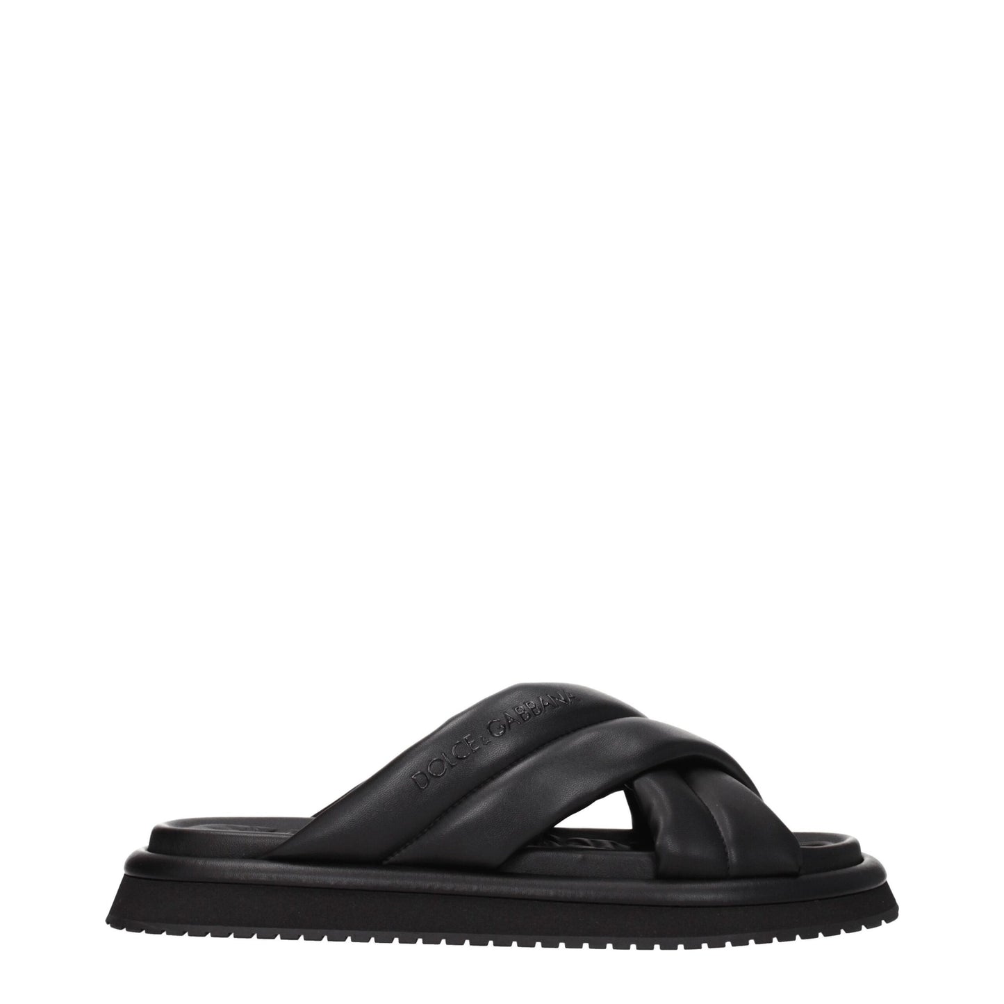 Dolce & Gabbana Black Leather Slippers schwarz