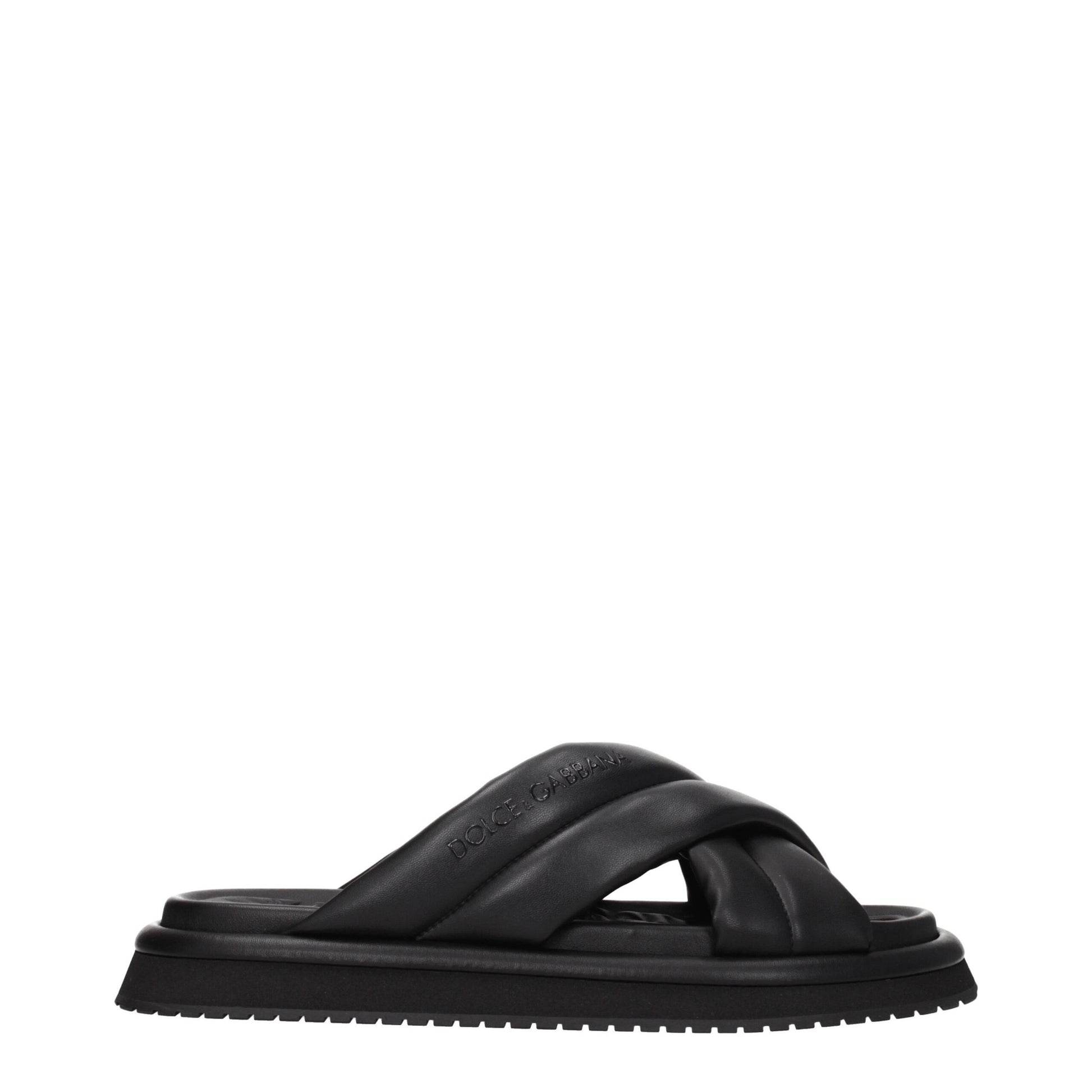 Dolce & Gabbana Black Leather Slippers schwarz