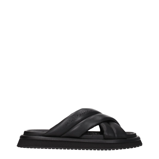 Dolce & Gabbana Black Leather Slippers schwarz