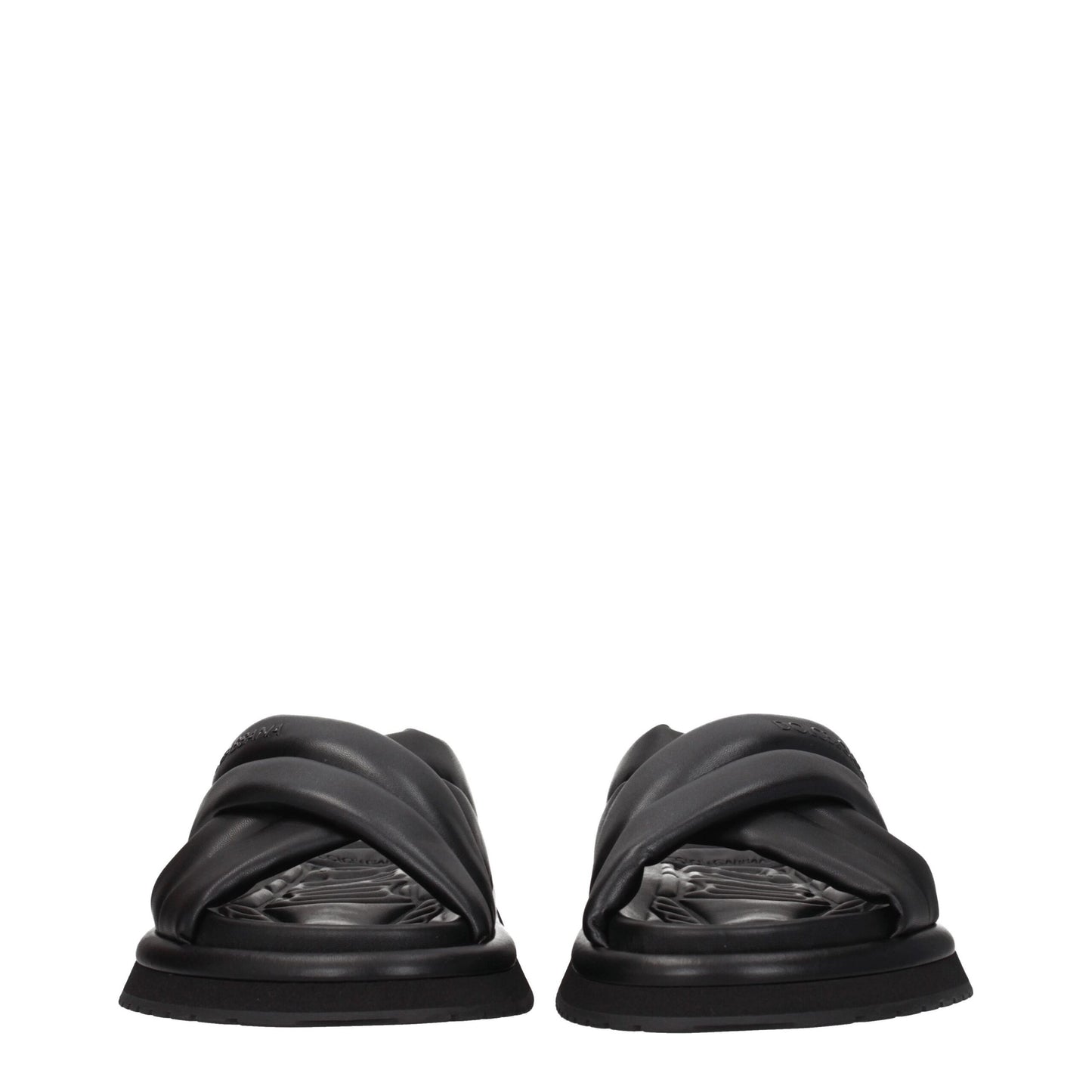 Dolce & Gabbana Black Leather Slippers schwarz